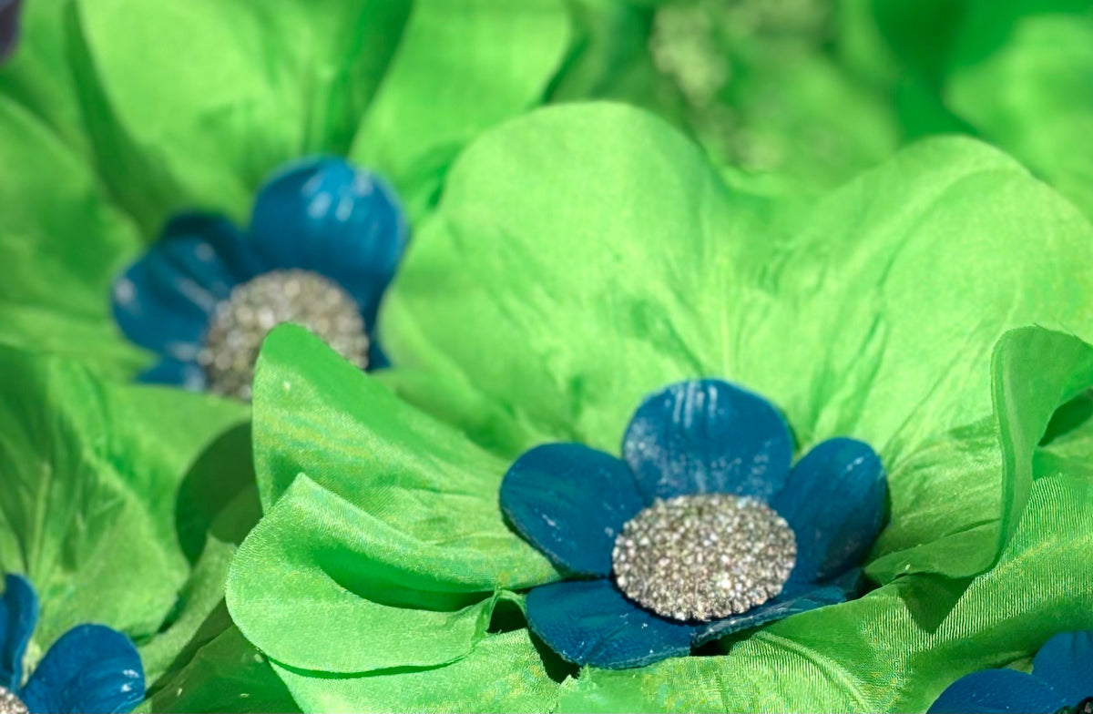 Seattle Seahawks Lime & Blue Leather Silk Poppy Brooch & Clip