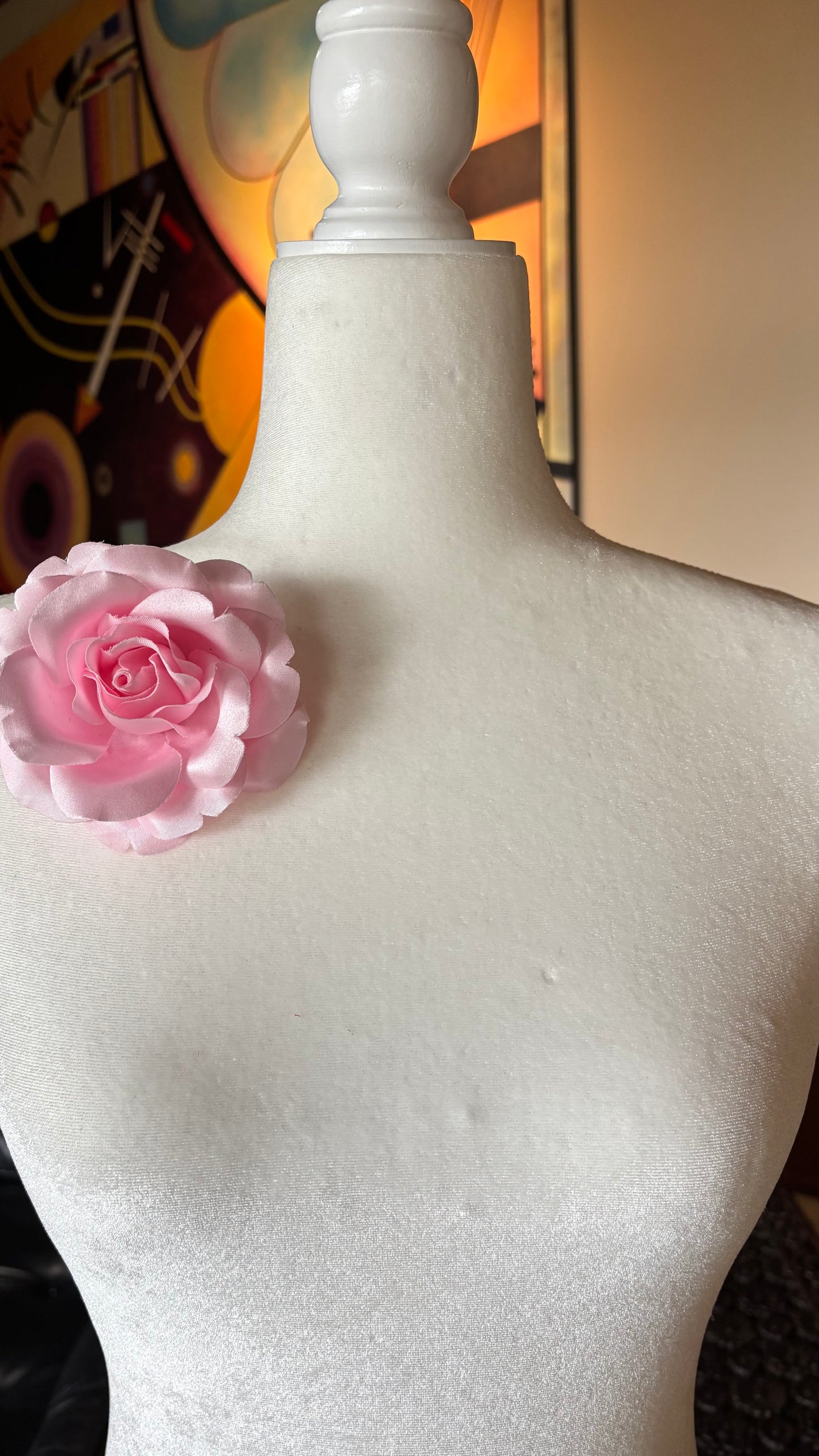 Karin's Garden "Beth" 3.5" Pink Silk Rose Pin Brooch and Clip. Handmade in the USA. Pin or Clip into hair, onto dress, lapel, handbag and more.