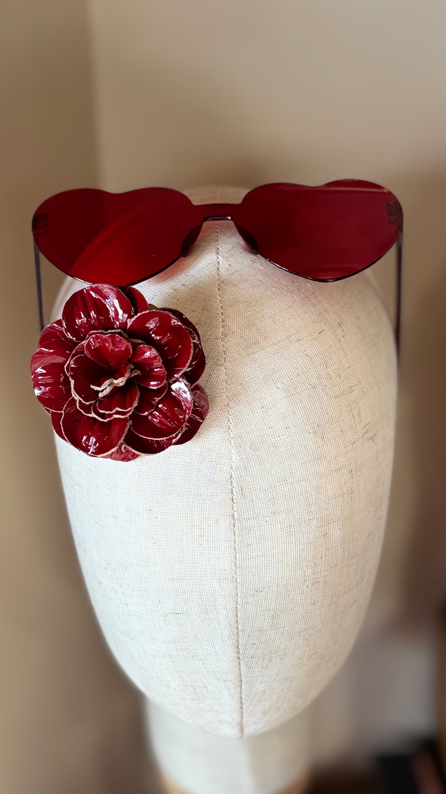 "Roxi" Patent Leather Red Flower Brooch & Clip. 2.25" Clip into hair, onto lapel, necklace, purse, hat & more. Made in the USA with Love.