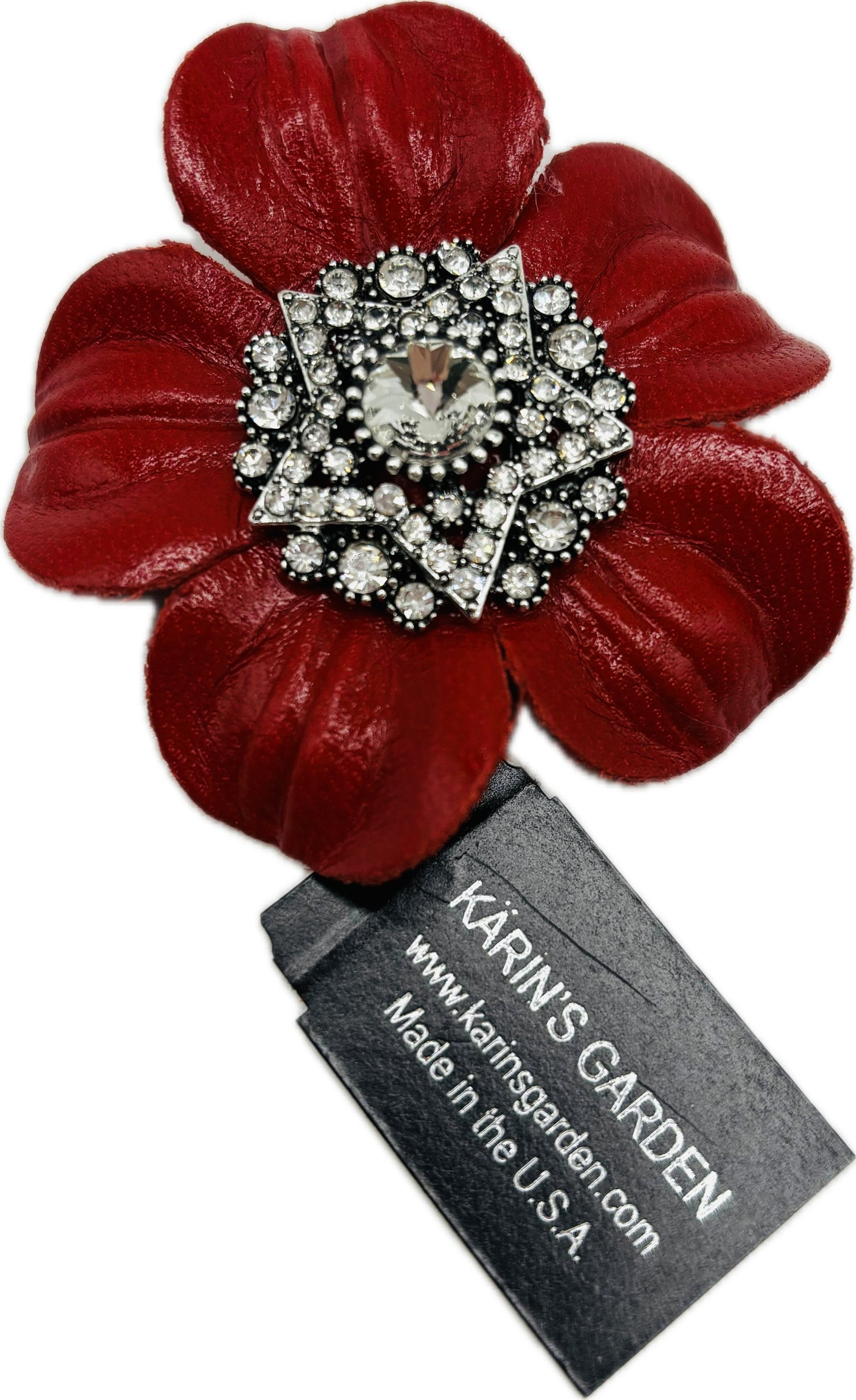 Baby Big Sky Rodeo Glam Red Leather Crystal Star Pin & Clip, 2 1/4"