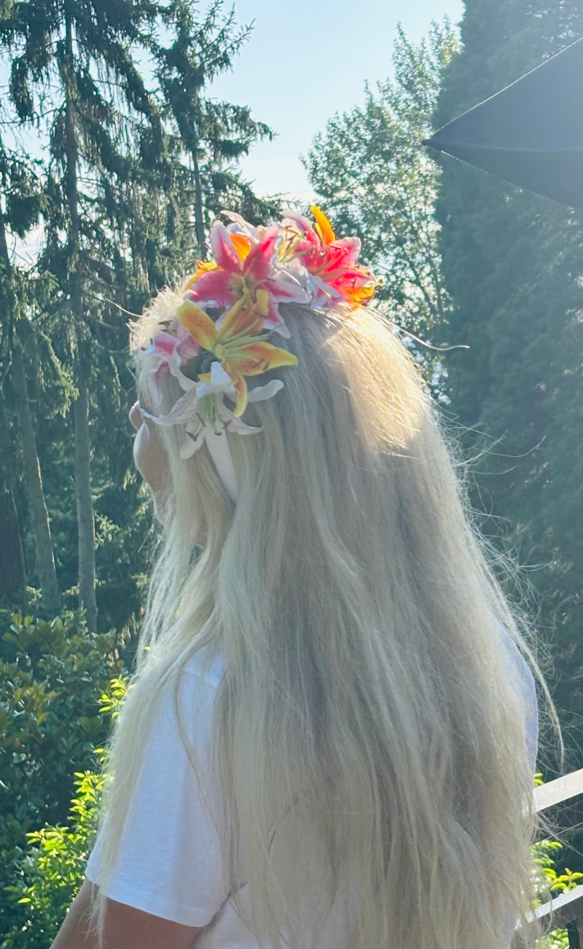 Martha Pink, White & Yellow Tiger Lily Crown Headband, 1"
