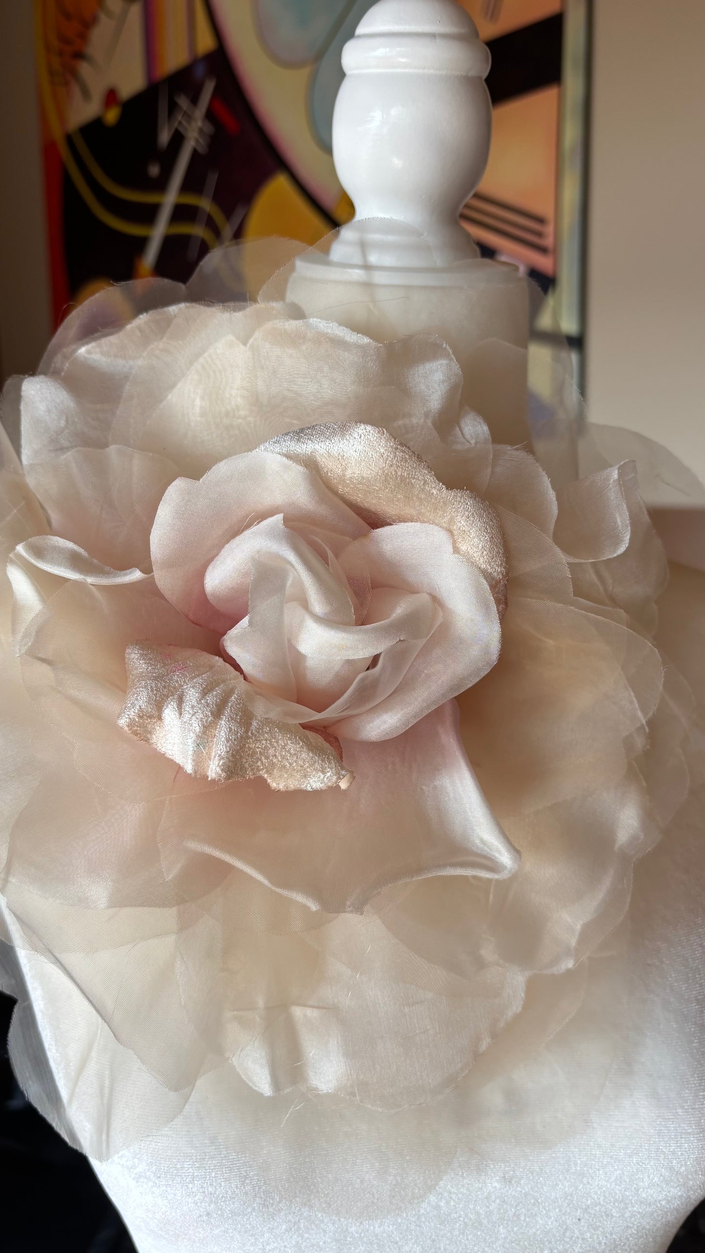 Ariana Ivory & Pink Silk & Velvet Organza Rose Pin & Clip, 10"