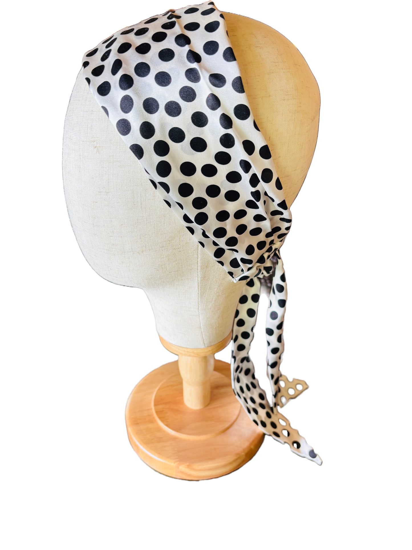 Karin’s Garden “Jackie O” Polka Dot Silk Charmeuse Headband Wrap. Made in the USA with Love