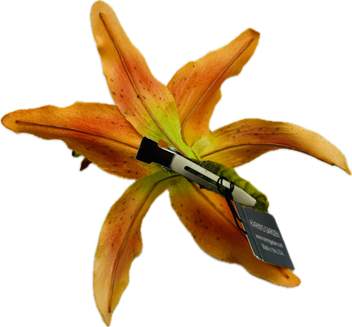 Ophelia Orange Tiger Lily Pinch Clip with Crystals, 3"