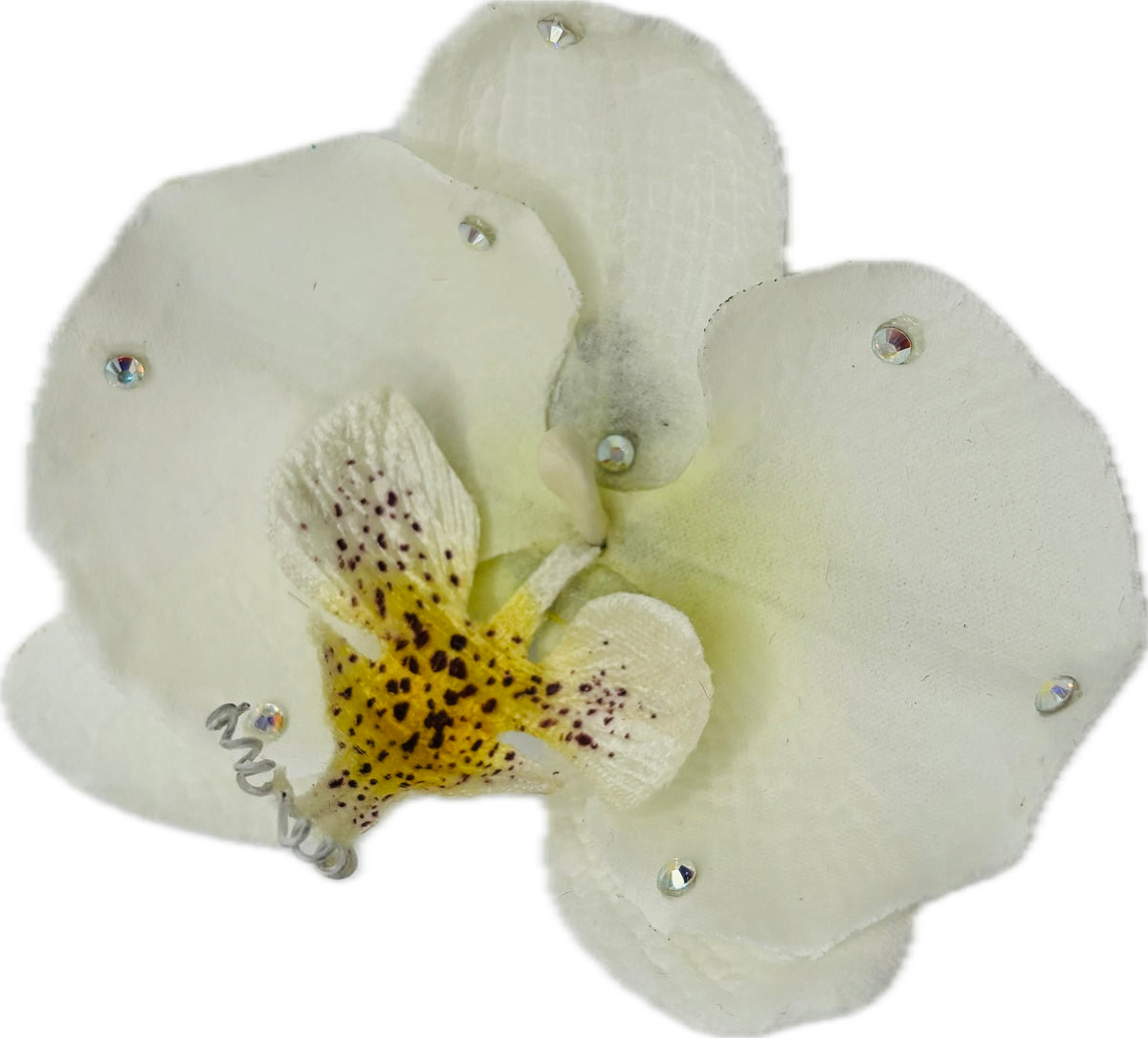 Whitney White Orchid & Swarovski Crystals Pin & Clip, 3.5"