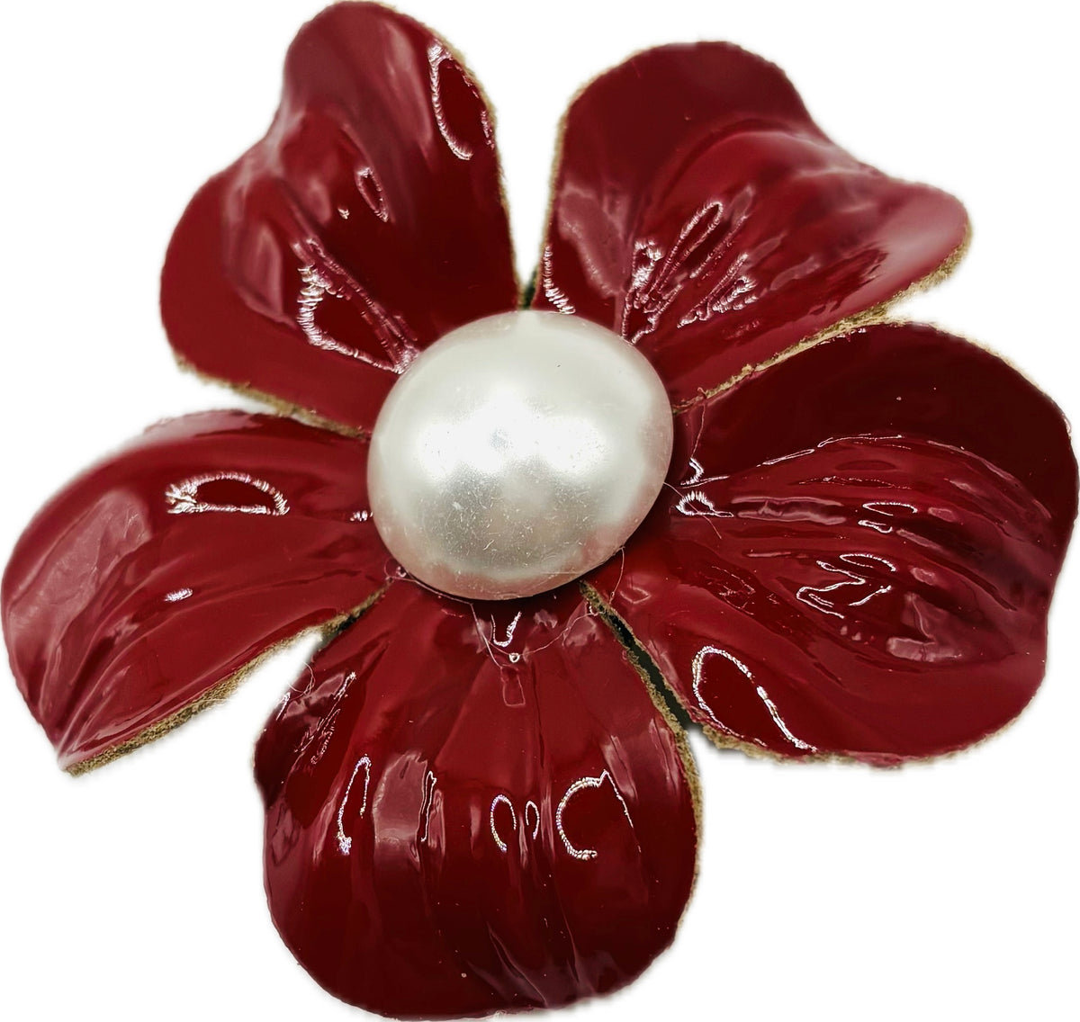 Maisie Red Patent Leather & Pearl Brooch & Clip, 2.25"