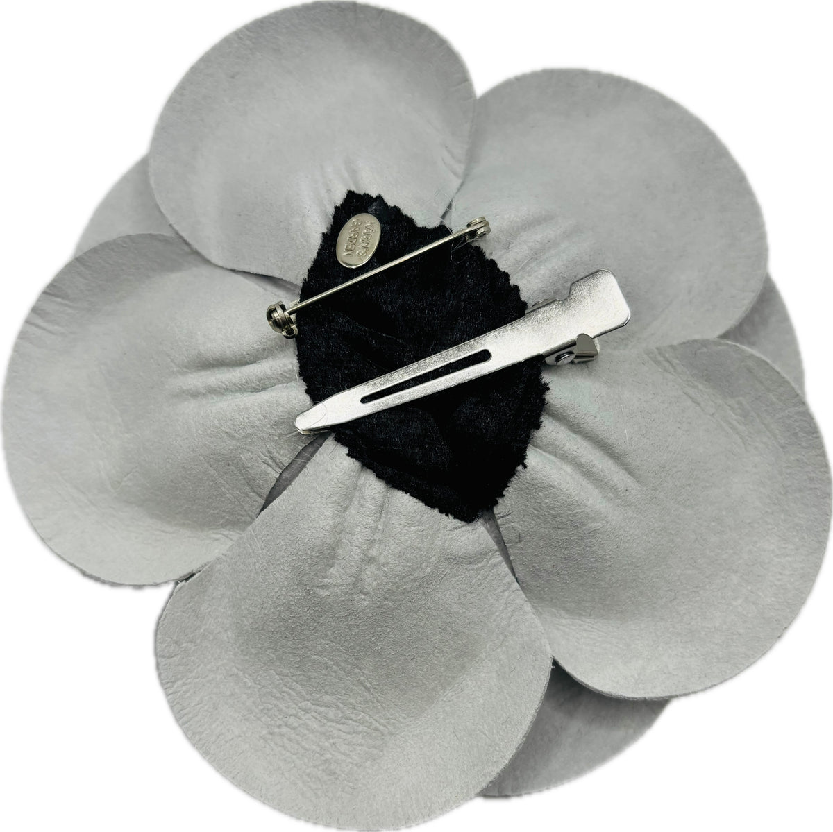 Kirsten Silver Metallic Italian Leather Rose Pin & Clip, 5" – Handmade