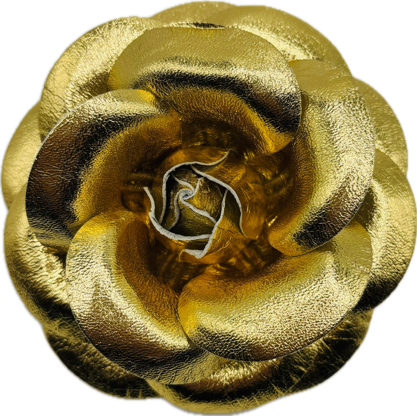 Kirsten Gold Italian Leather Rose Pin & Clip, 5"