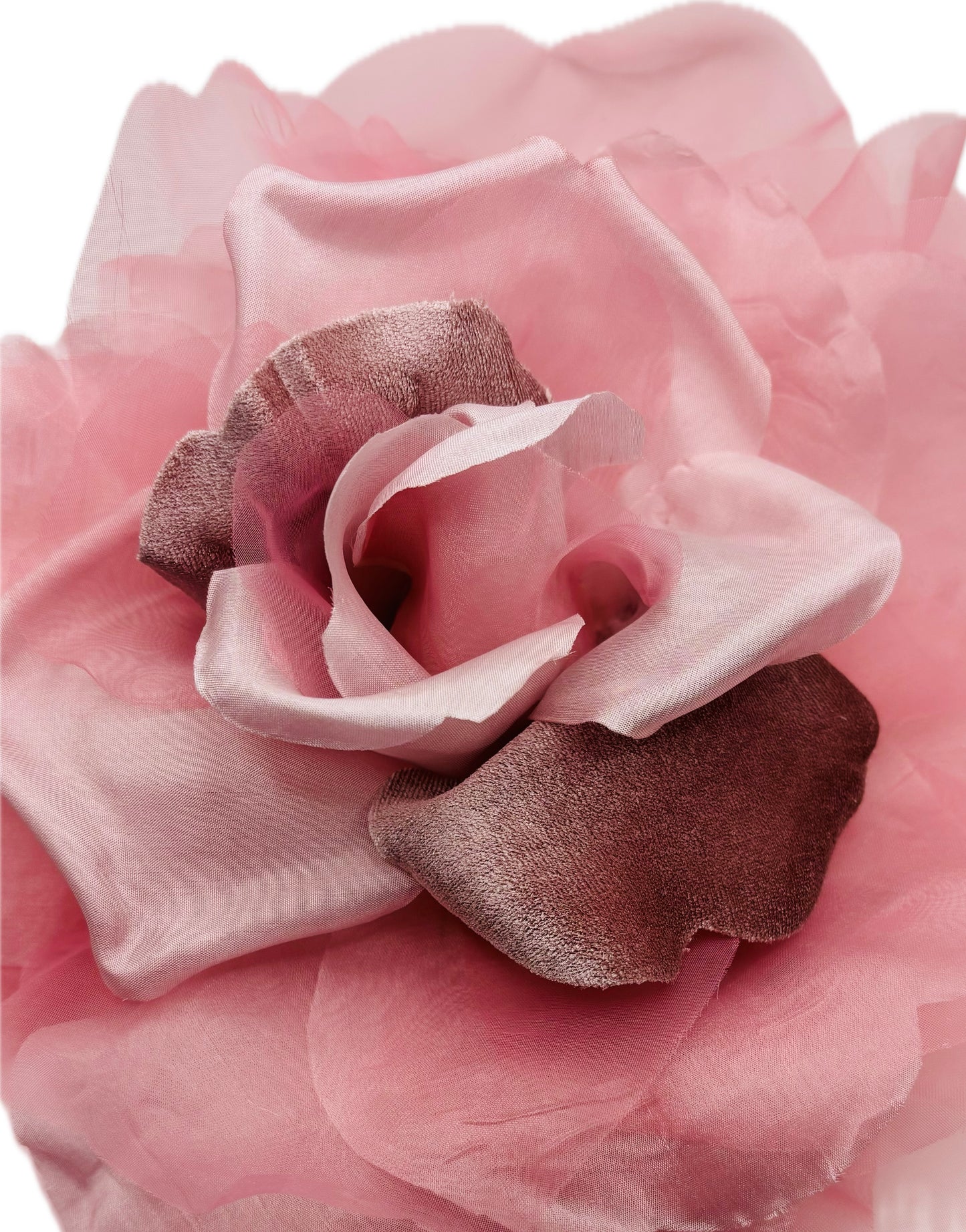 Ariana Rose Pink Silk & Velvet Organza Rose Pin & Clip, 10"