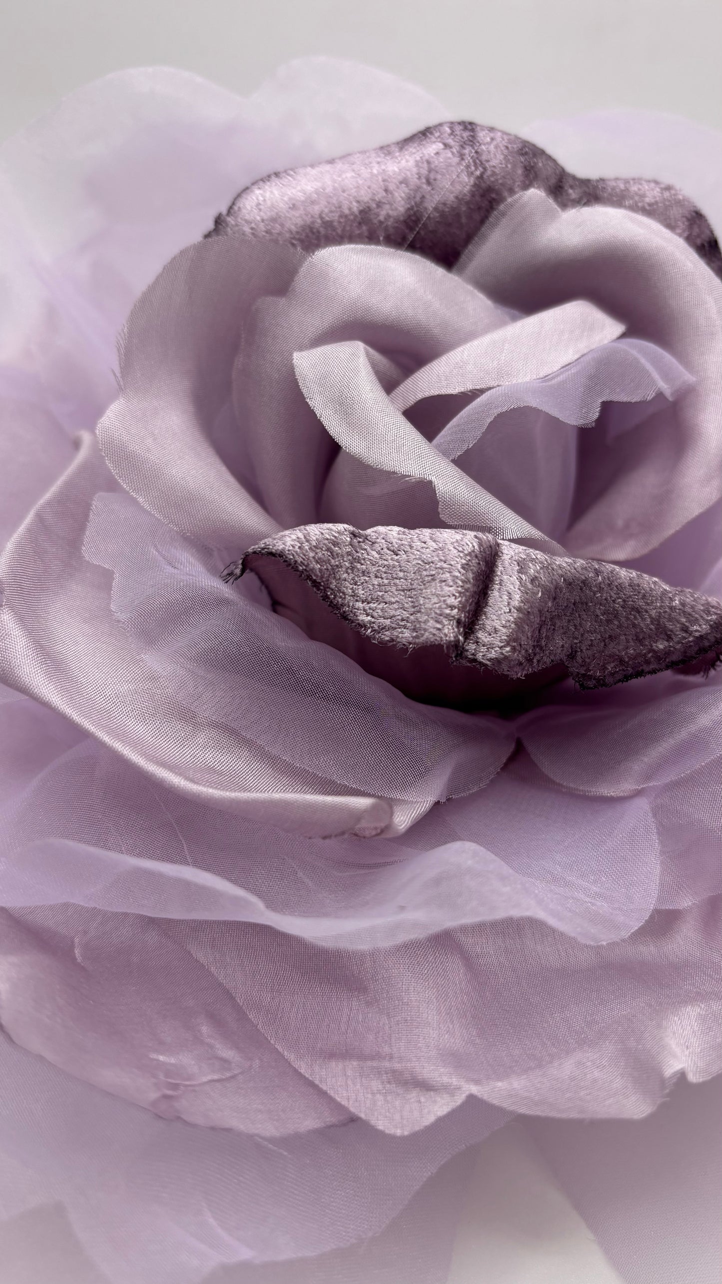 Ariana Lavender Silk & Velvet Organza Rose Pin & Clip, 10"