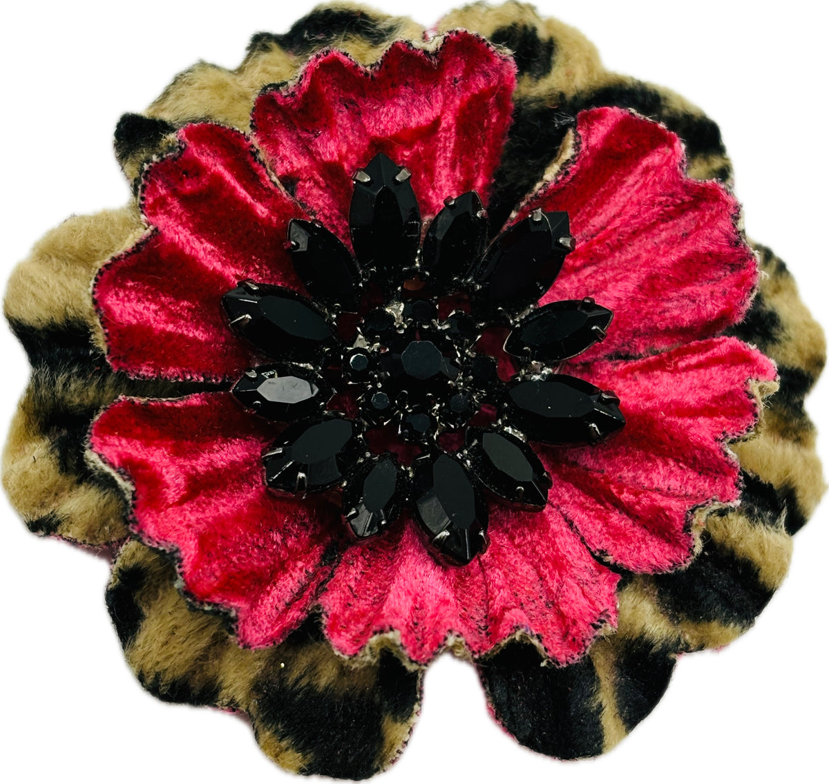 Margeaux Leopard & Pink Velvet Jeweled Pin & Clip, 2.5"