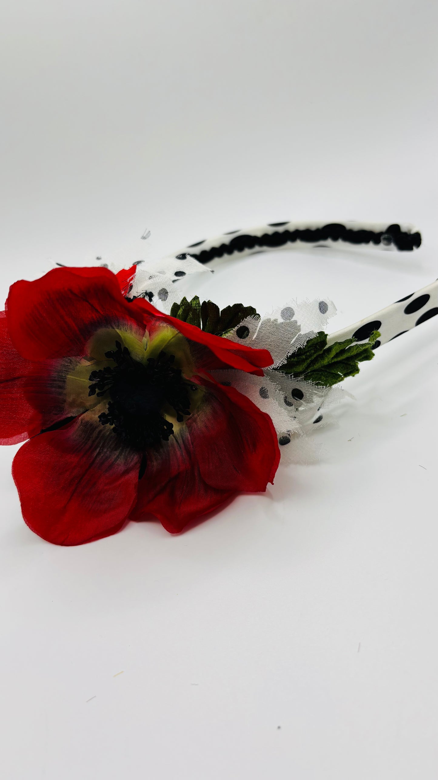 Vintage Poppy One-of-a-Kind Black & White Silk Headband, 3/8"