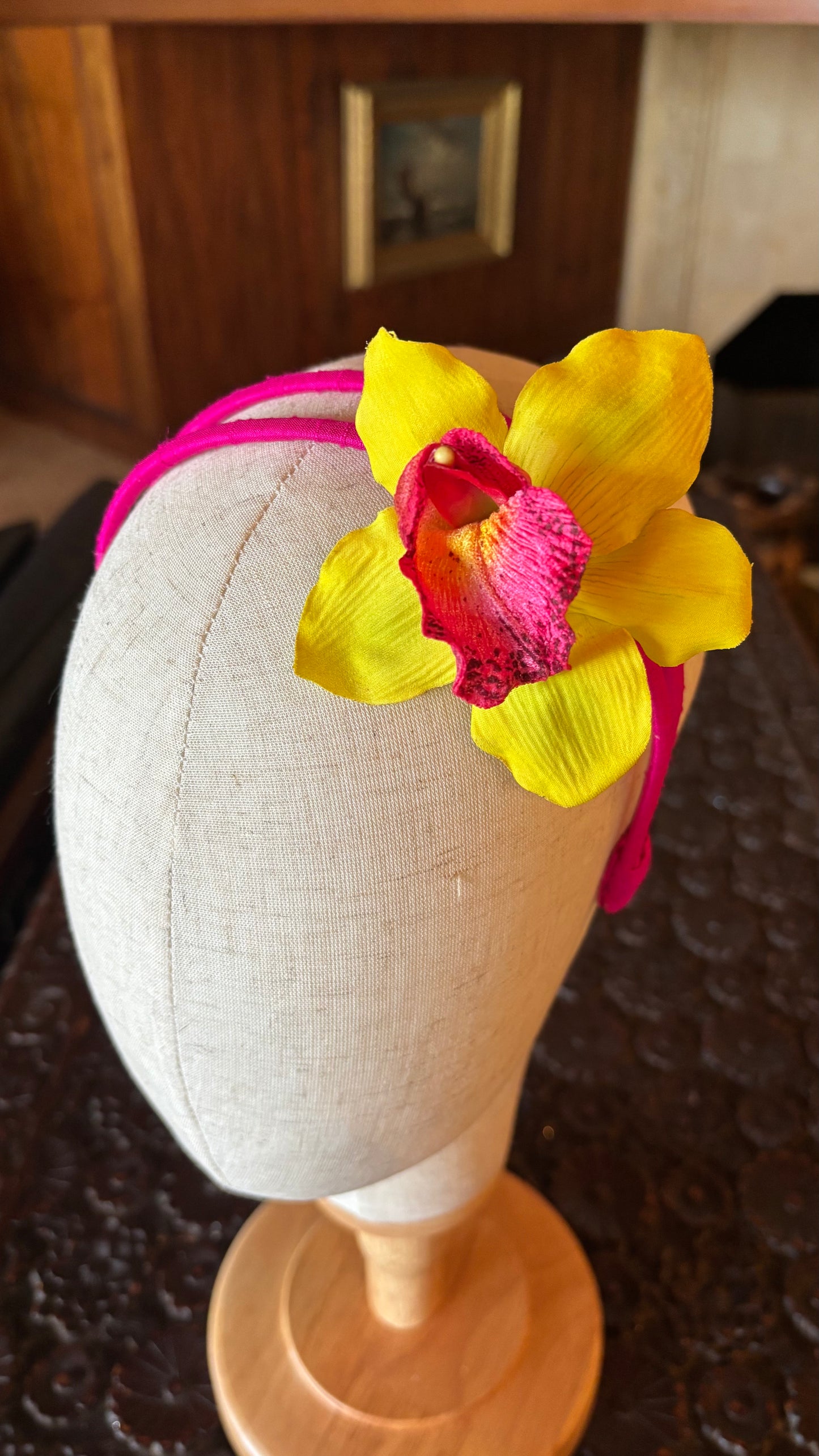 Karin's Garden "Chloe" Vanda Orchid Double Skinny Silk Headband. 1/4" by 1/4" Comfort Fit Headband. Handmade in the USA.
