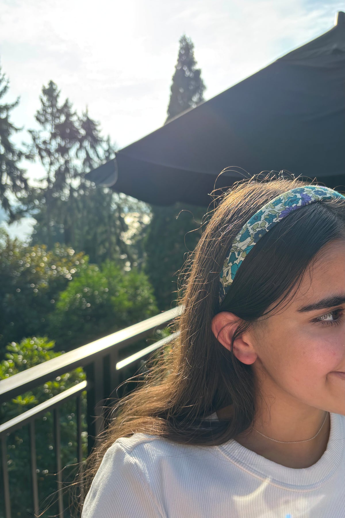 Teal Liberty of London Floral Cotton Headband, 1"