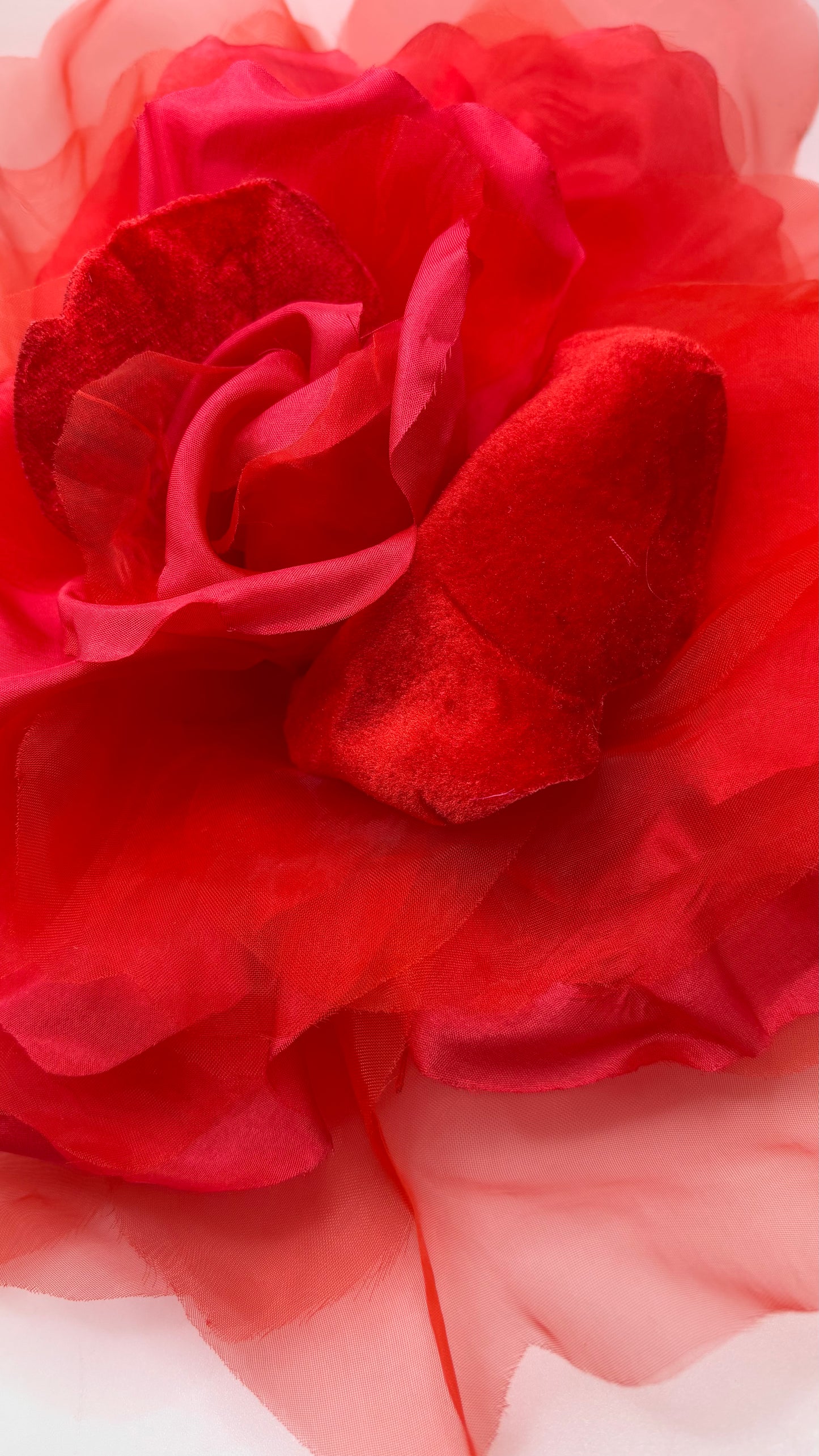 Ariana Red Silk & Velvet Organza Rose Pin & Clip, 10"