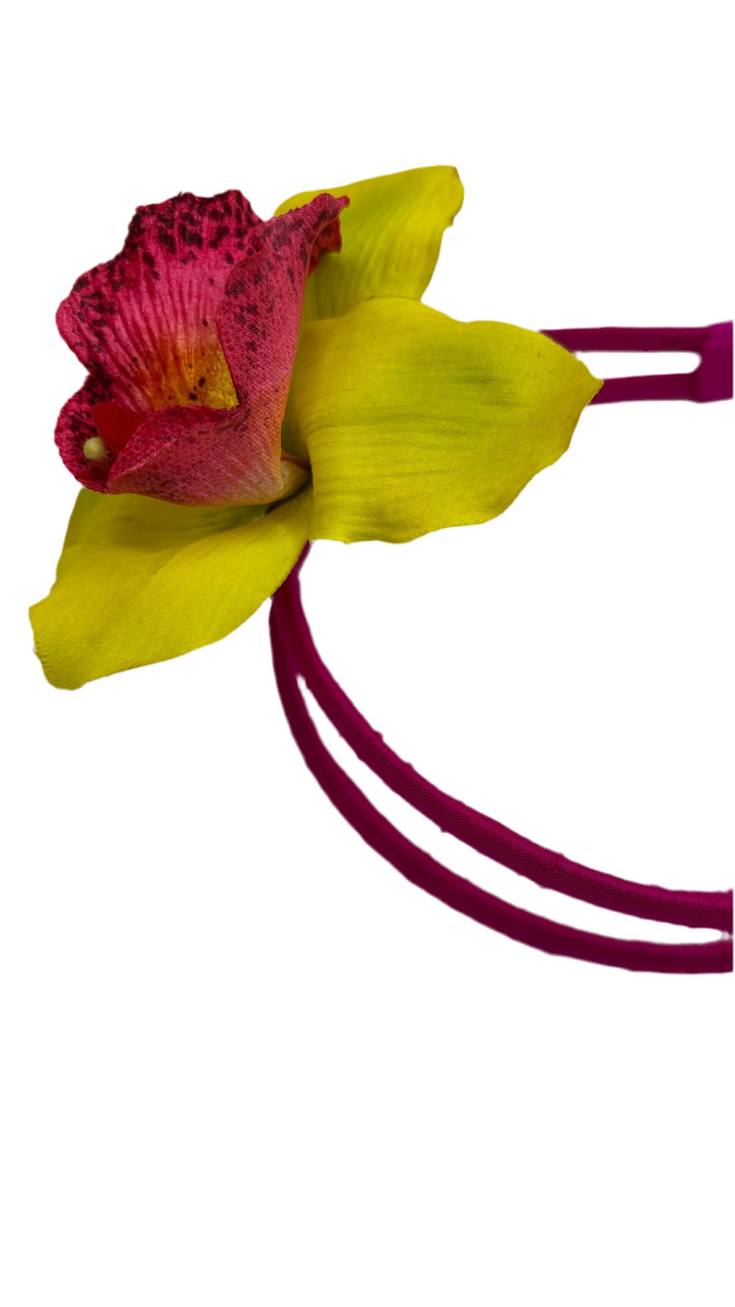 Chloe Fuchsia Silk Double Skinny Headband with Vanda Orchid
