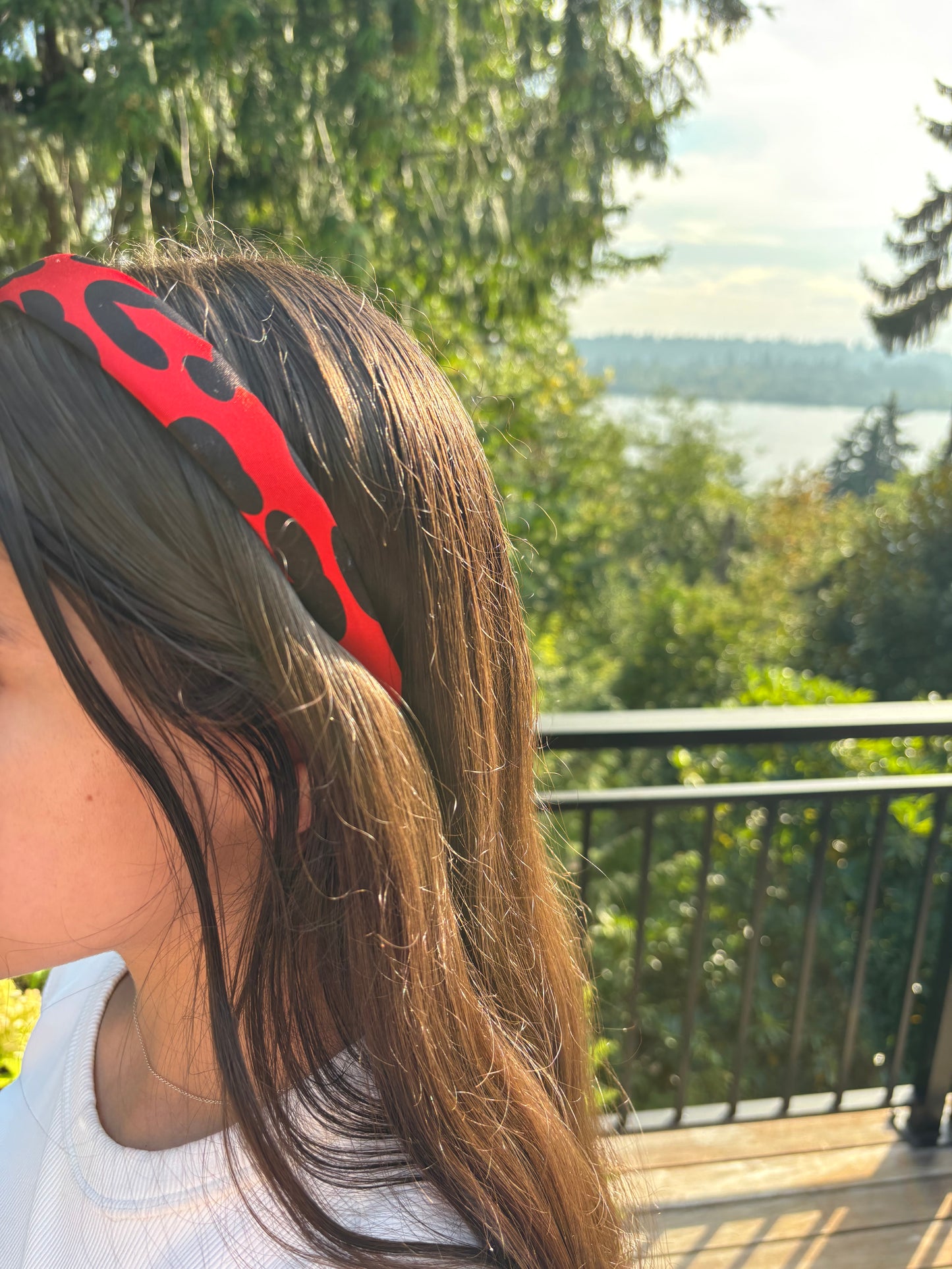 Karin's Garden 1" Red & Black Leopard Silk Headband. Made in the USA