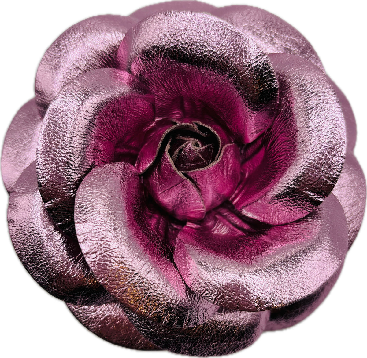 Kirsten Pink Metallic Italian Leather Rose Pin & Clip, 5" – Handmade
