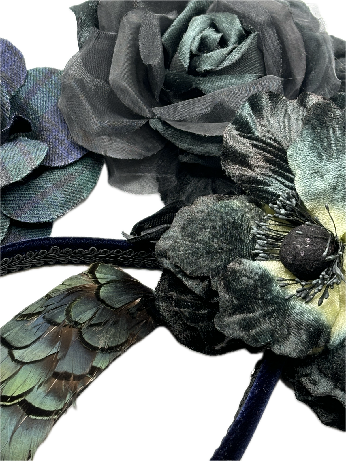 Hema Black Teal Velvet Poppy Pin & Clip, 5"