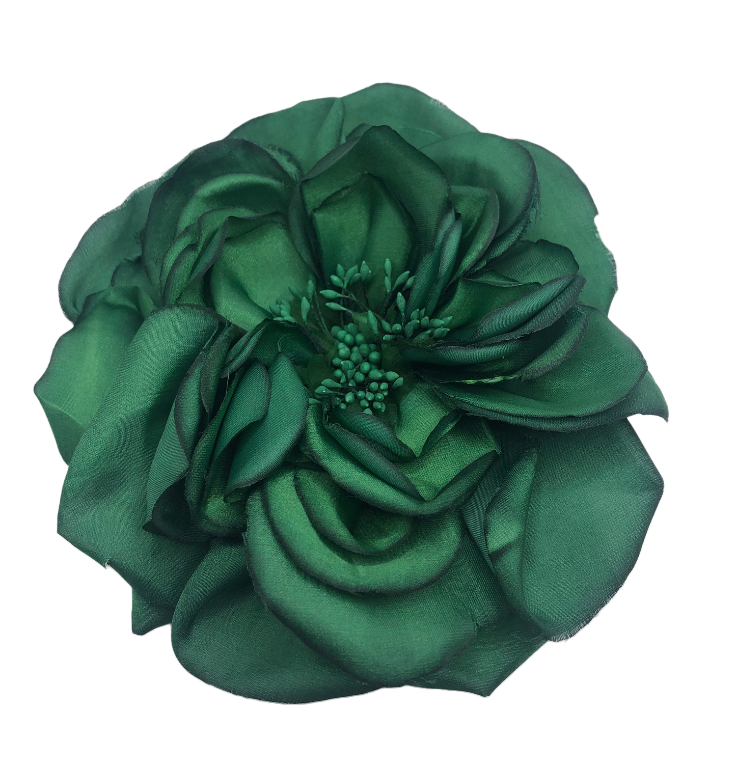 Hunter Green Silk Cabbage Rose Pin & Clip, 7"