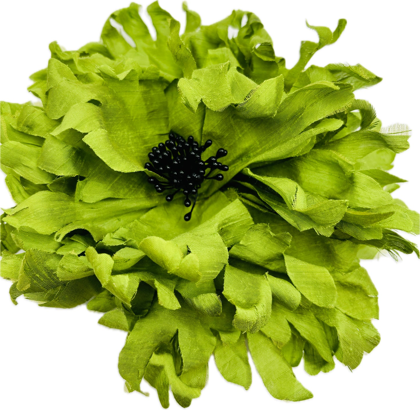Empress Lime Silk Dupioni Flower Pin & Clip, 8"