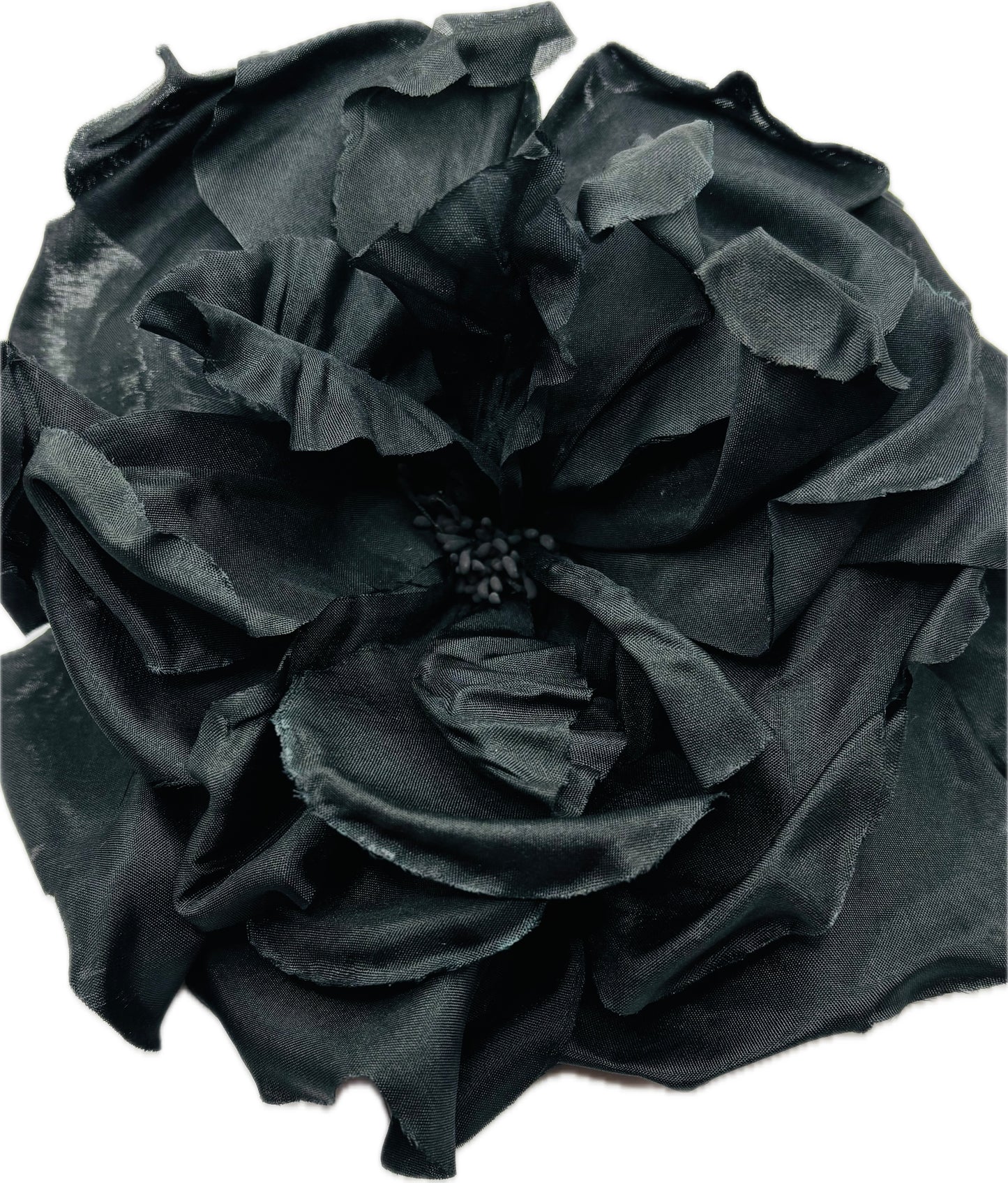 Valentina Black Silk Blend Cabbage Rose Pin & Clip, 8"