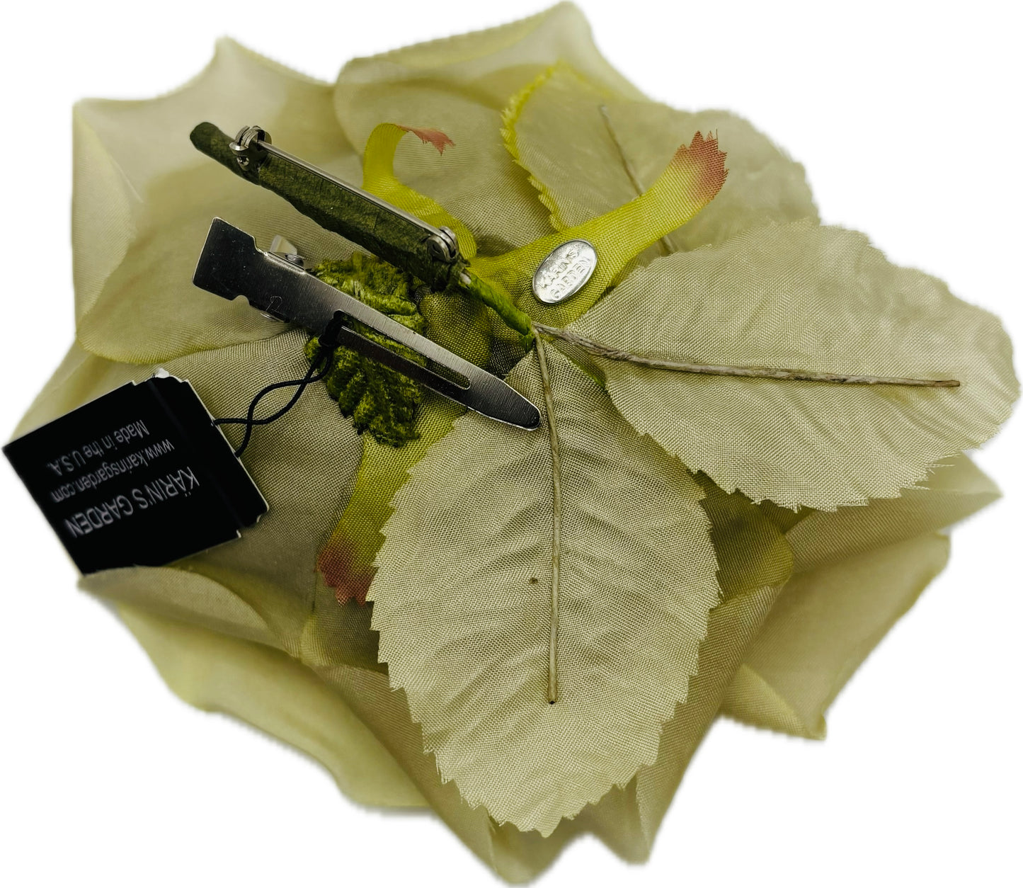 Lainey Pistachio Silk Cabbage Rose Pin & Clip, 4.5"