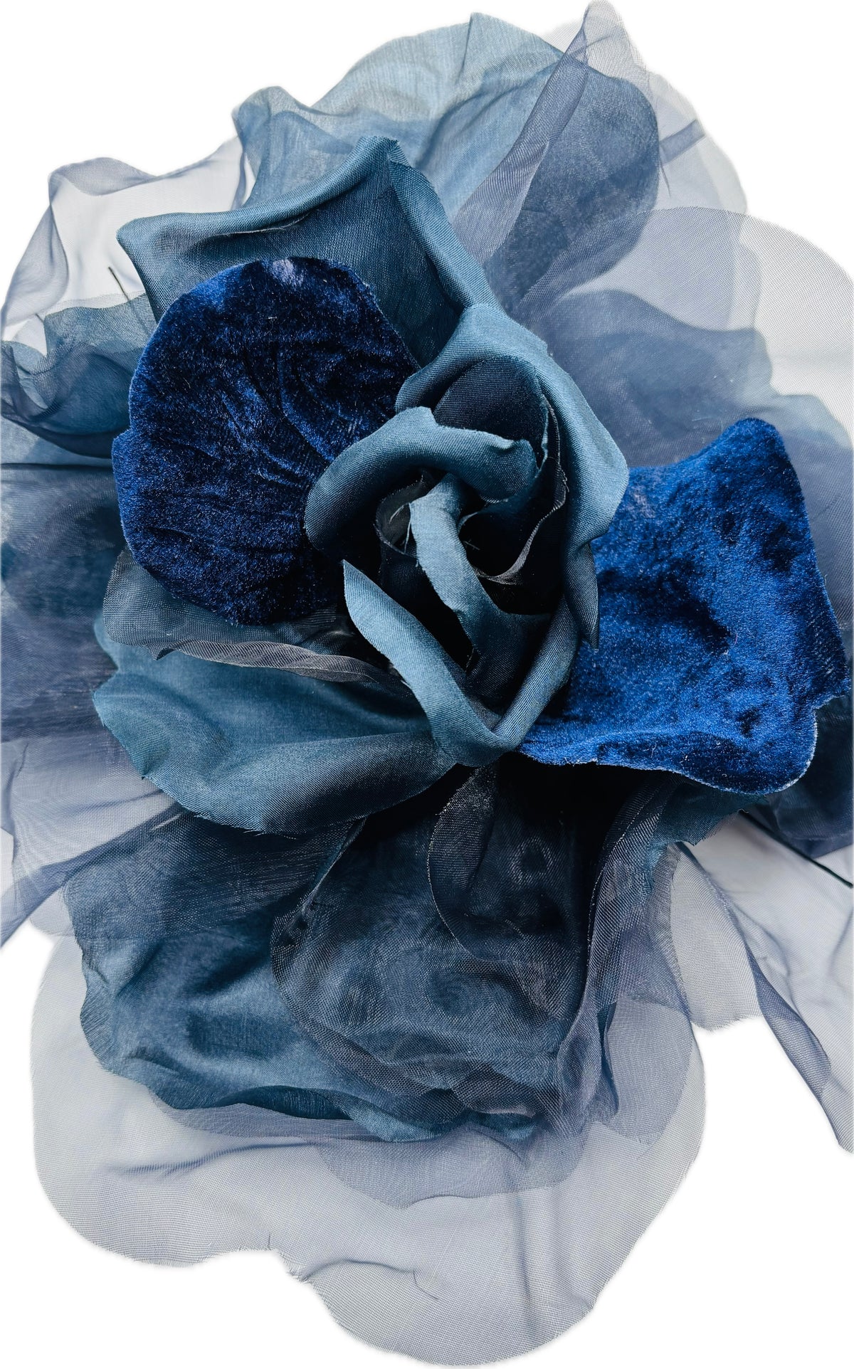 Ariana Navy Silk & Velvet Organza Rose Pin & Clip, 10"