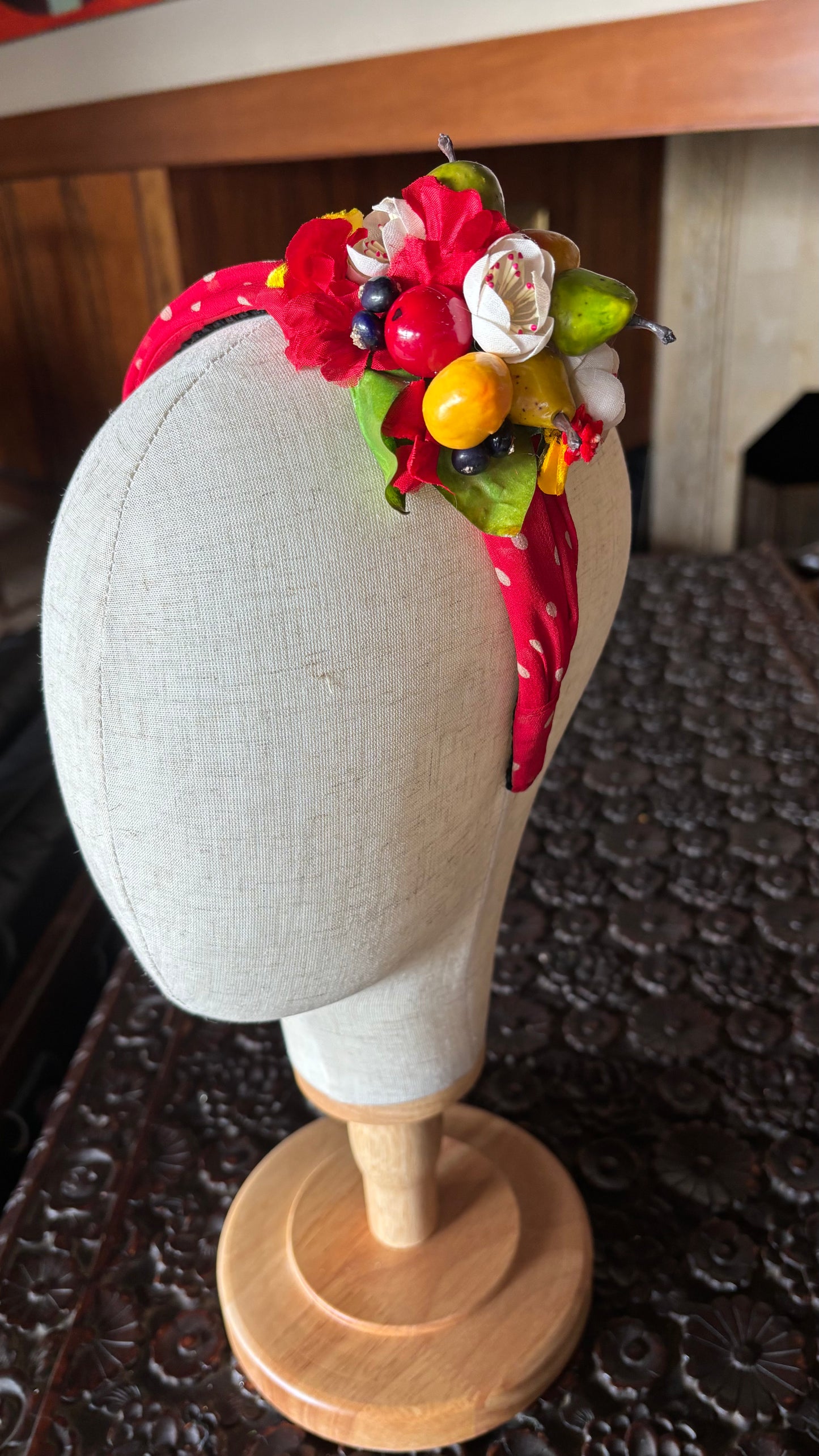 Tooti-Fruity One-of-a-Kind Red Polka Dot Silk Headband, 1"