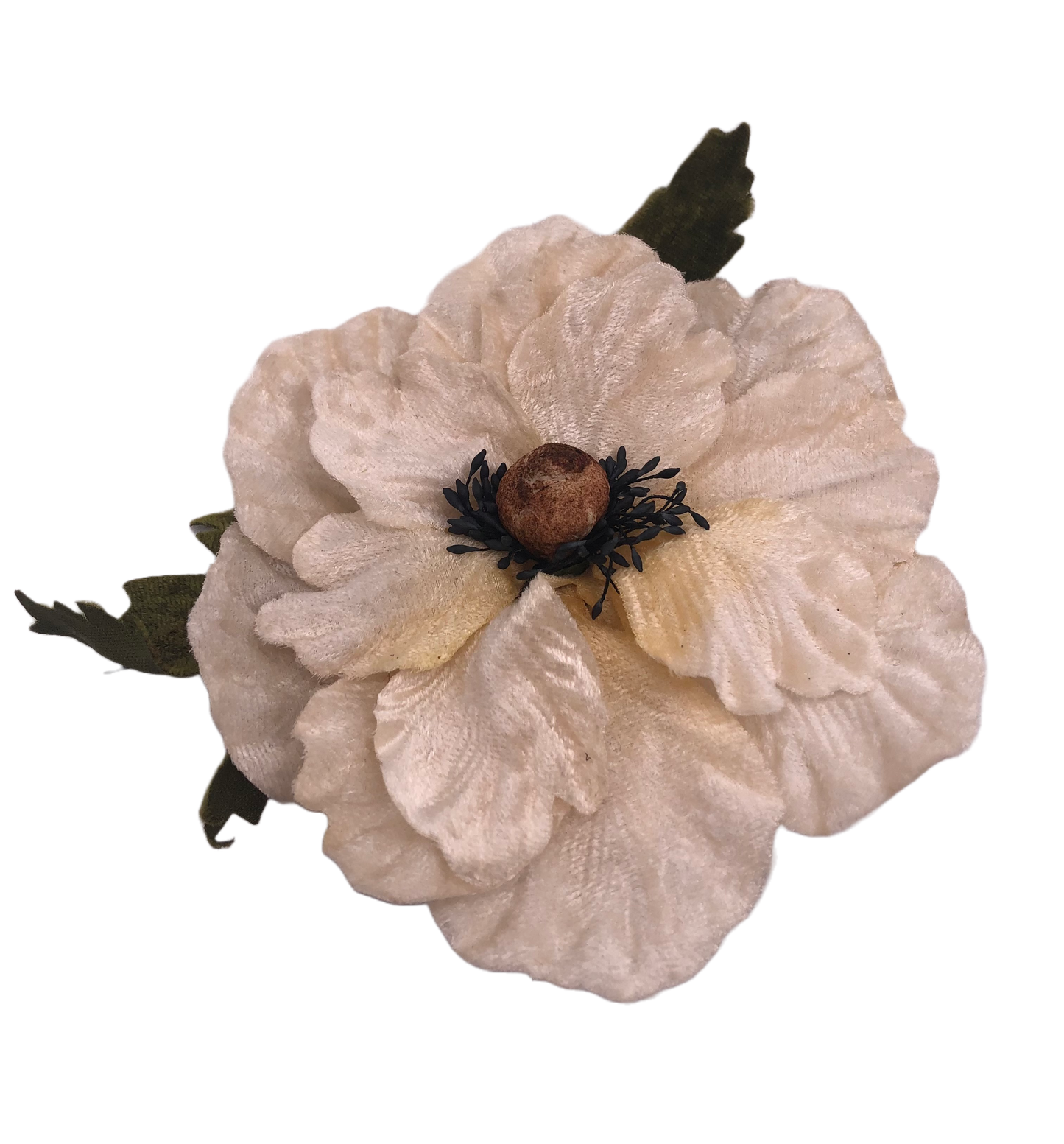 Hema Winter White Velvet Poppy Pin & Clip, 5"