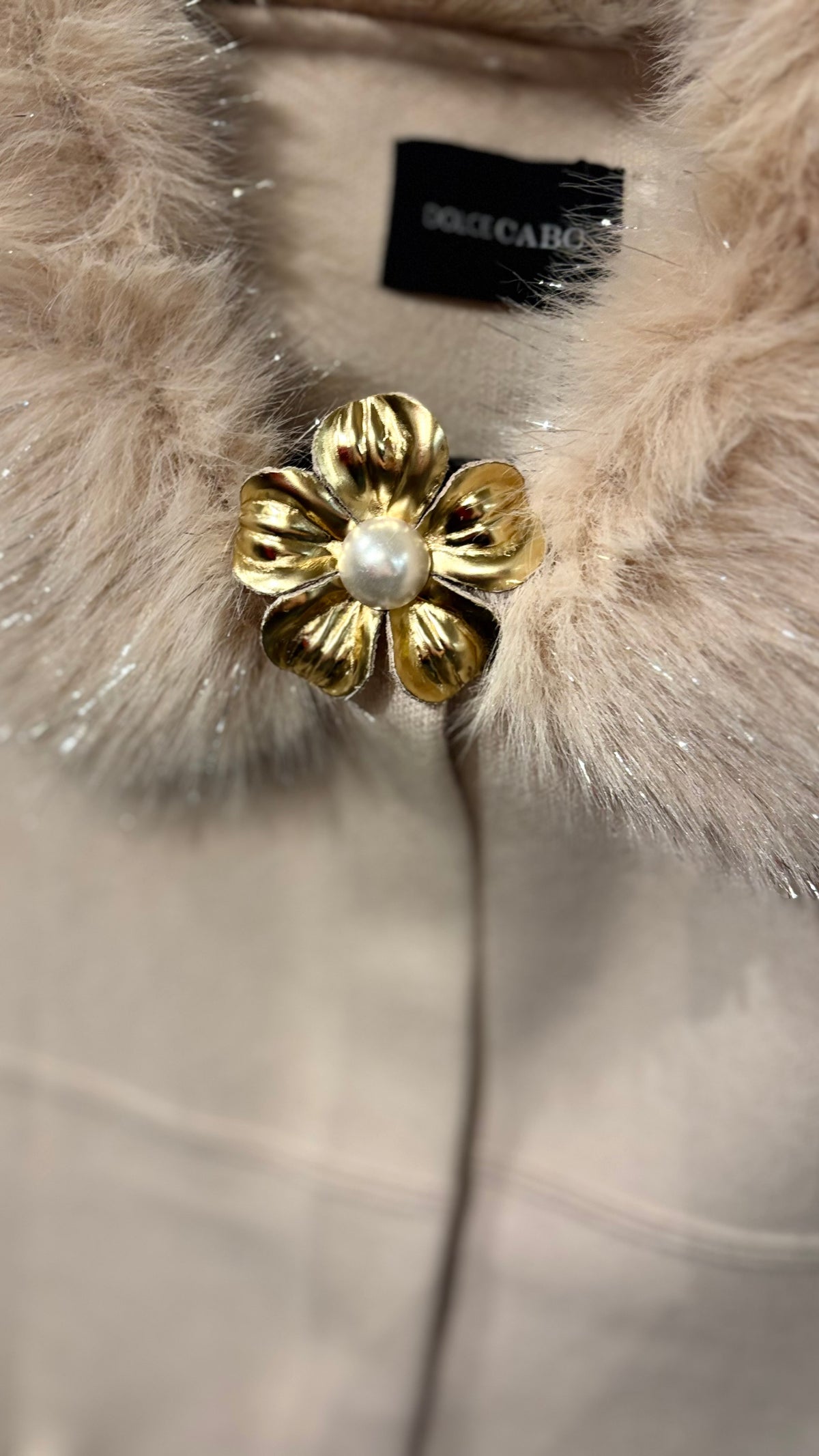 Maisie Gold Leather & Pearl Brooch & Clip, 2.25"