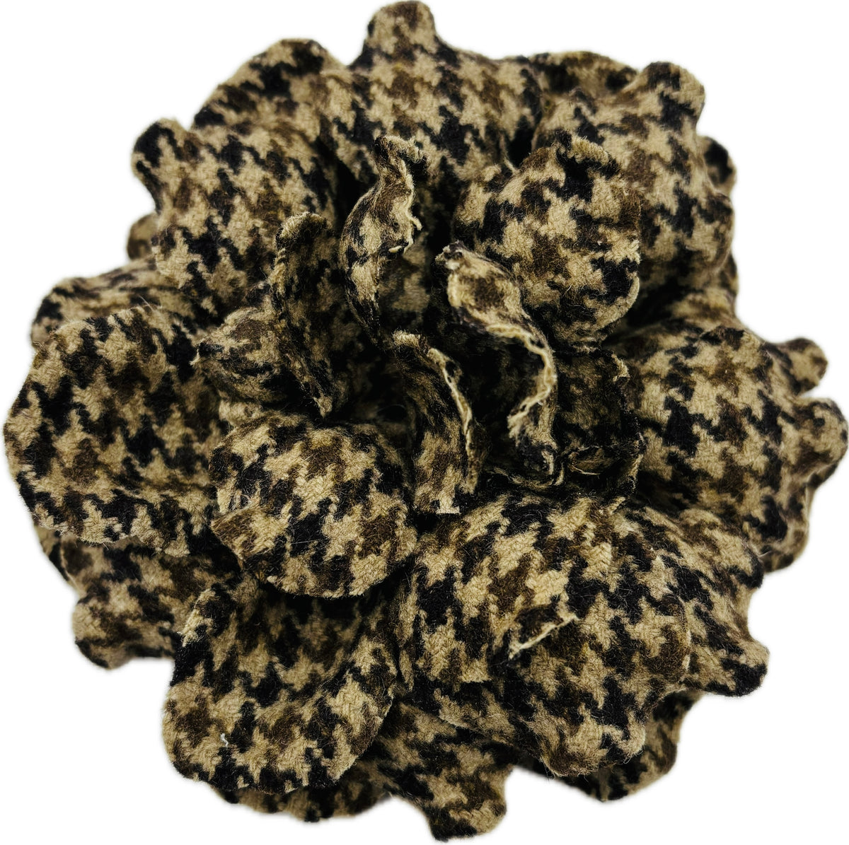 Elspeth Shades of Brown Wool Plaid Gardenia Brooch & Clip, 4"