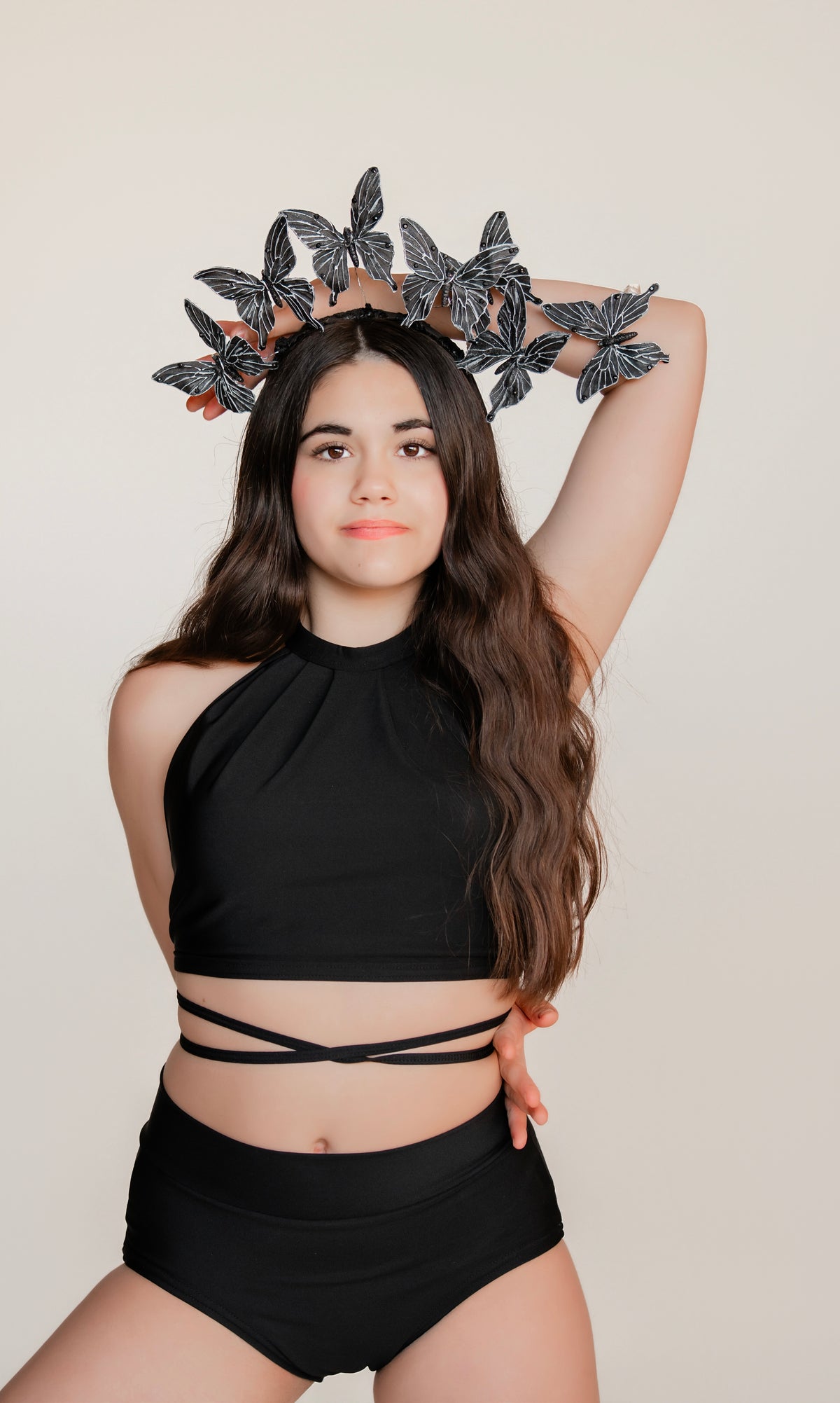 Vanessa Black Butterflies Silk Headband – Handmade
