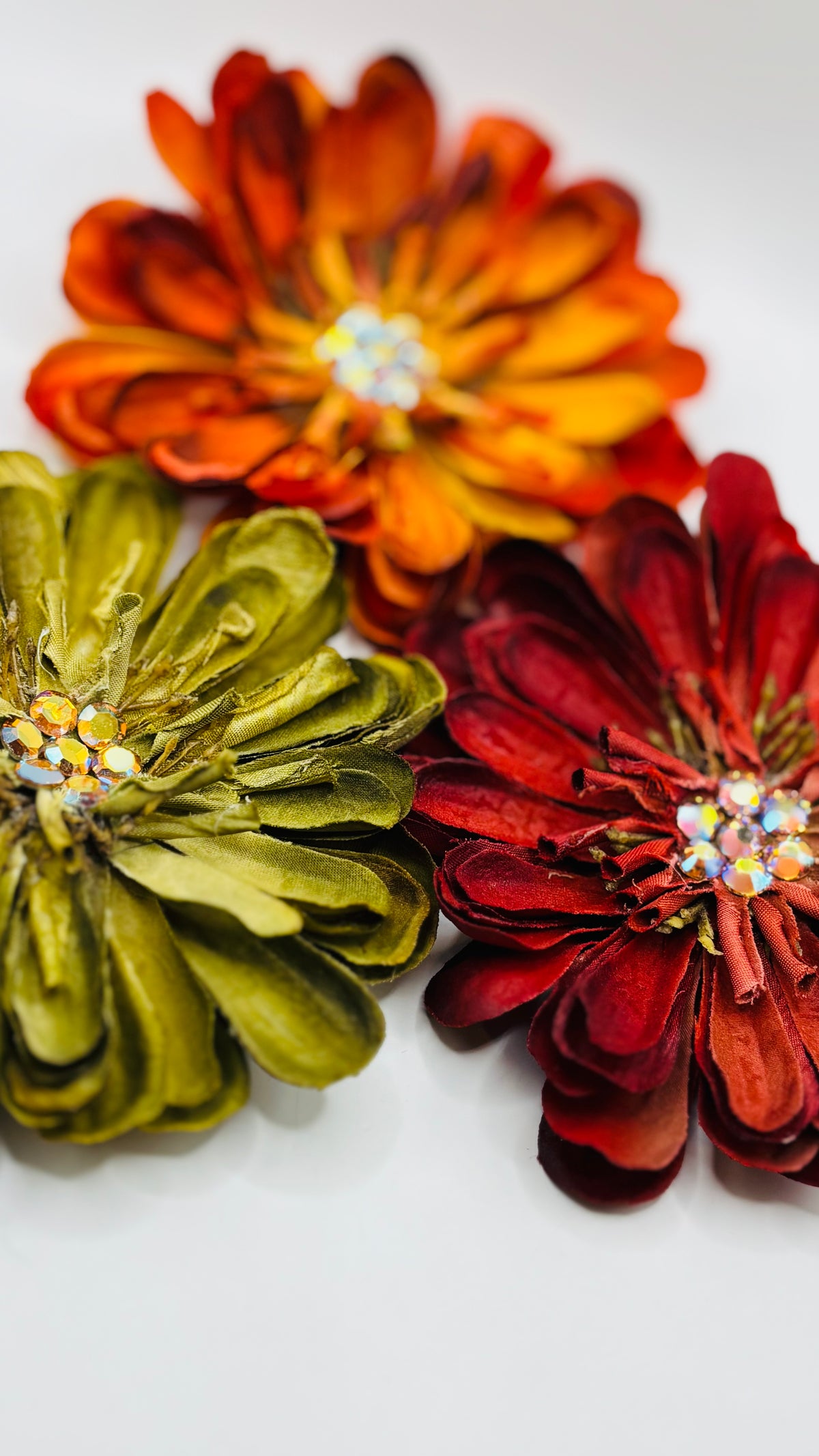 Fabric Flower Burgundy with Crystals Brooch & Clip. Karin's Garden 4" Zinnia. Handmade in the USA