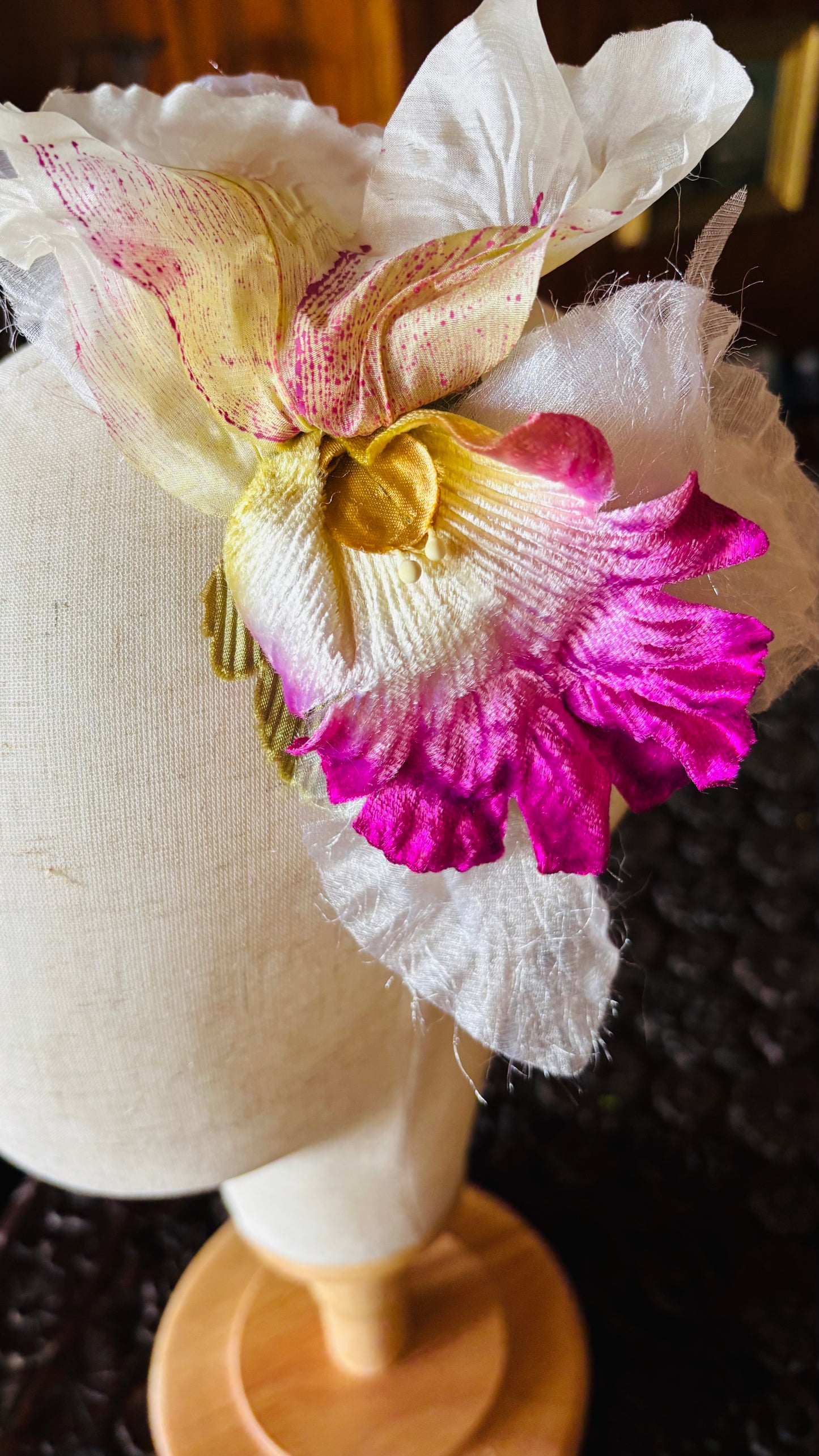 Bali One-of-a-Kind White & Fuchsia Silk Organza Orchid Headband