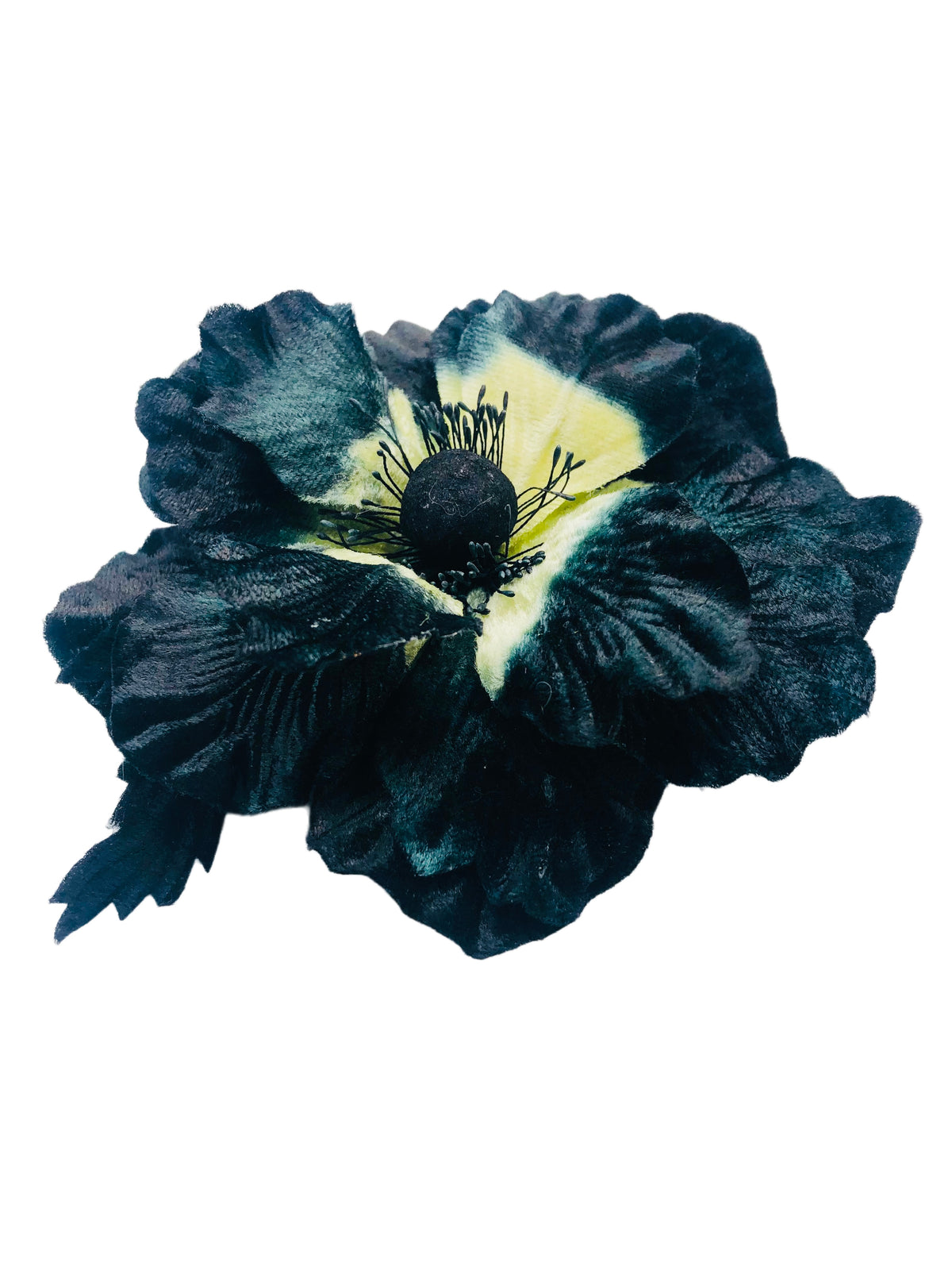 Hema Black Teal Velvet Poppy Pin & Clip, 5"