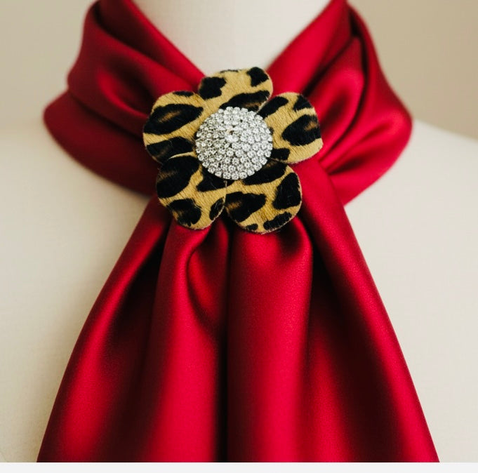 Samantha Mini Leopard Print Leather Clip with Crystal Center, 2.25"