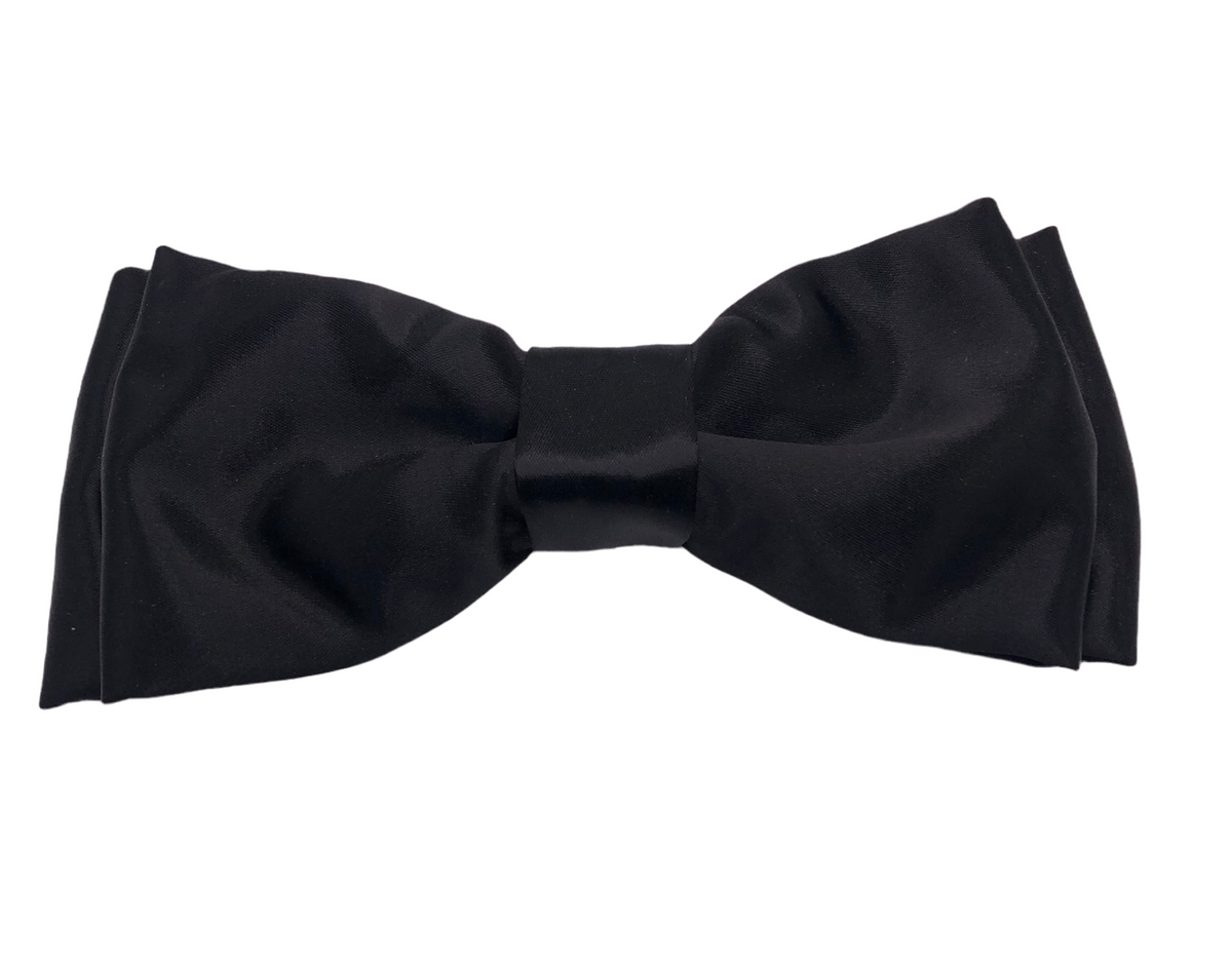 Black Silk Satin Bow French Barrette, 6.5"