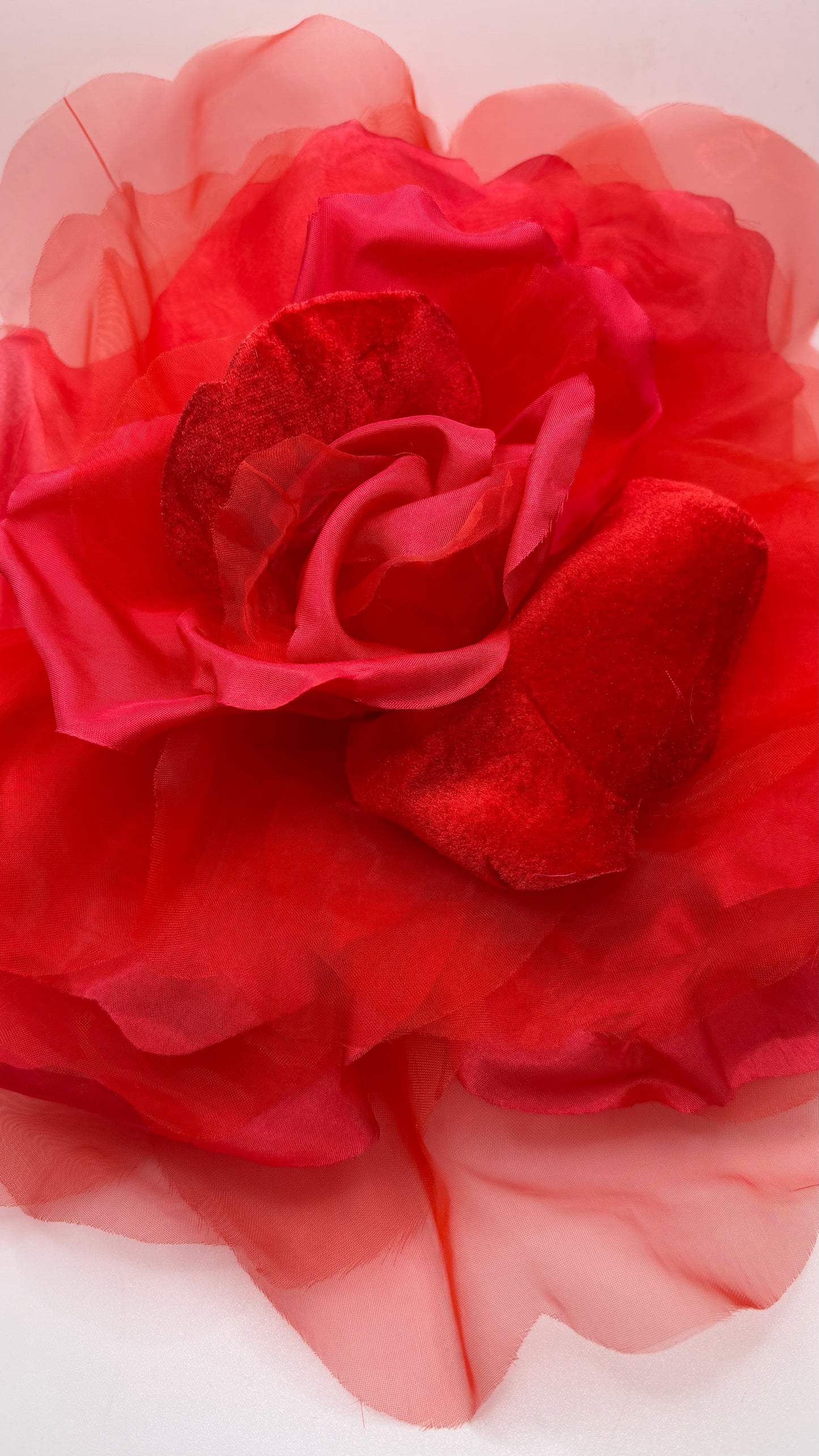 Ariana Red Silk & Velvet Organza Rose Pin & Clip, 10"