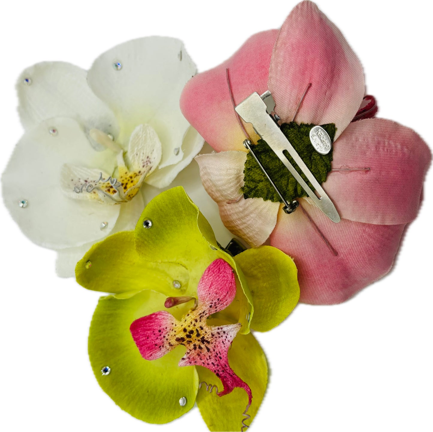 Whitney Lime Orchid Pin & Clip with Swarovski Crystals, 3.5"