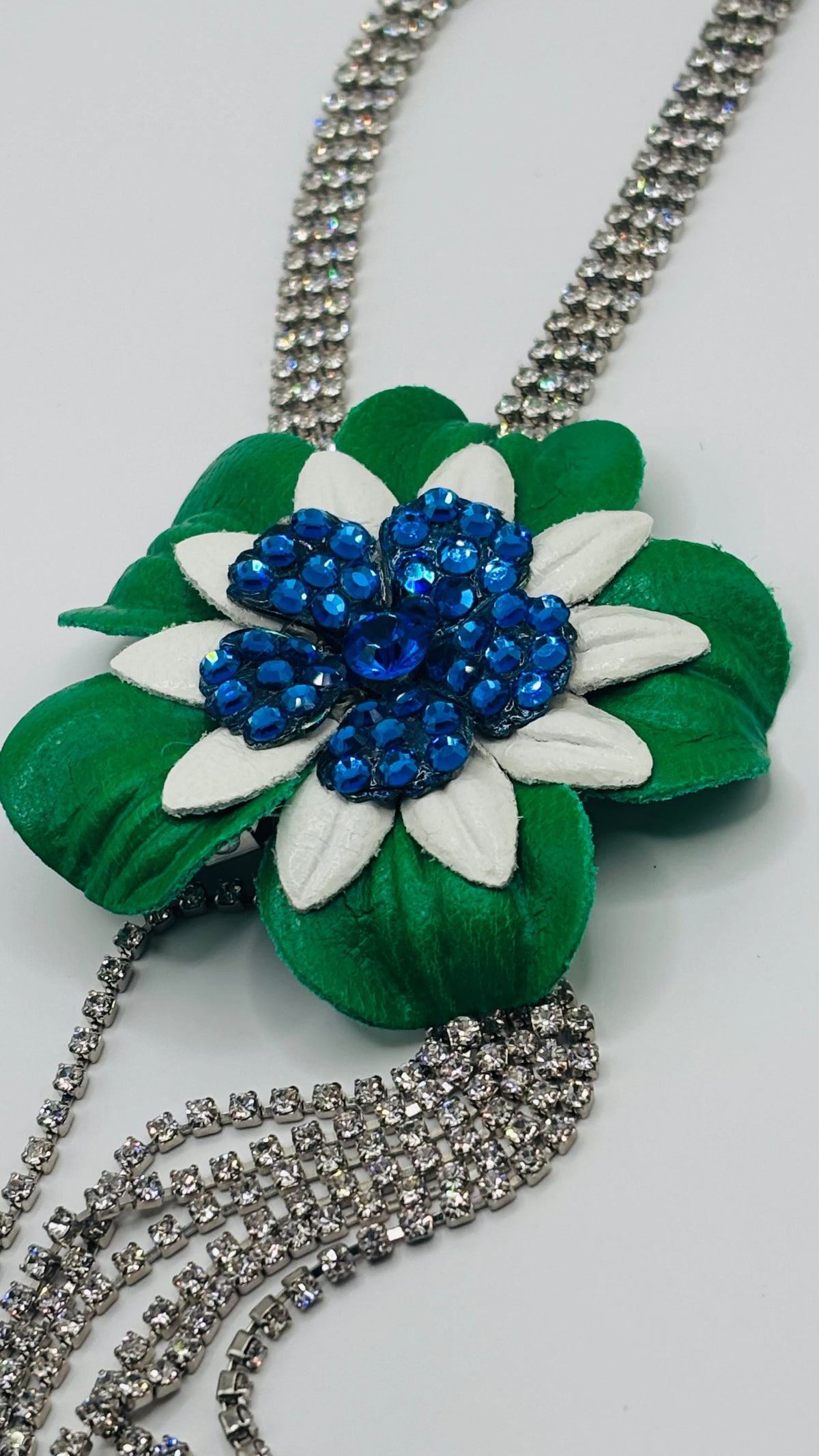 Seahawks White & Blue Petite Leather Crystal Flower Pin & Clip – No. 2