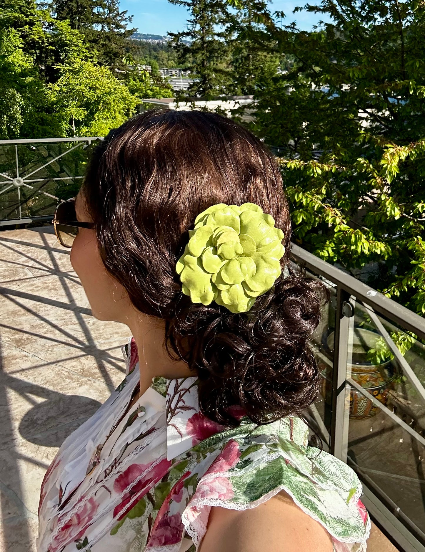 Karin's Garden 4" Leather Camellia Flower Pin or Flower Clip. Made in the USA