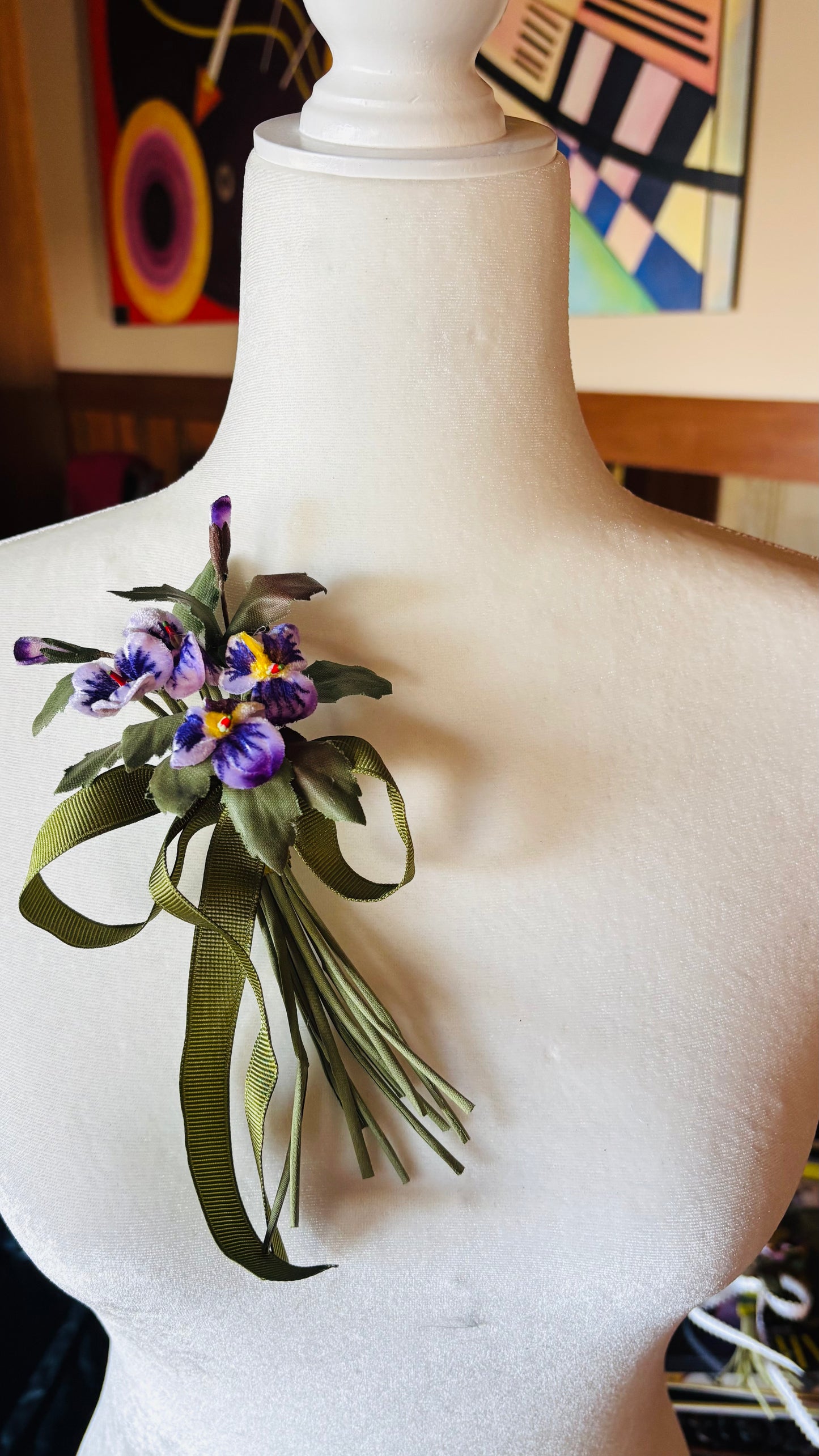 Violet Purple Vintage Velvet Pansy Pin with Bow