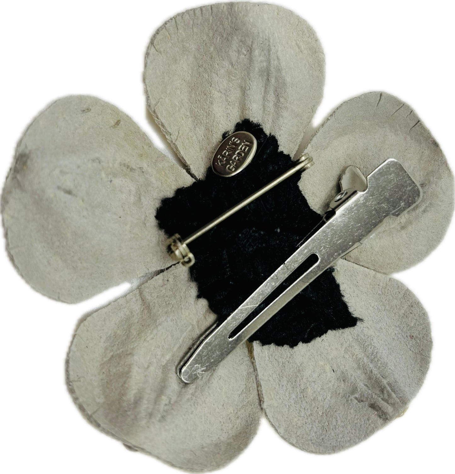 Nicole Gold Metallic Leather & Crystal Flower Pin & Clip, 2.5"
