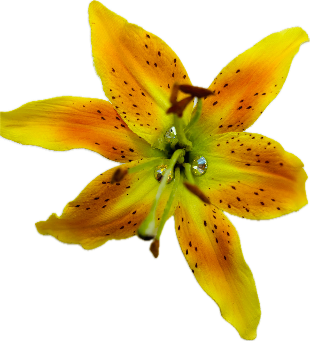 Ophelia Yellow Tiger Lily Pinch Clip with Crystals, 3"