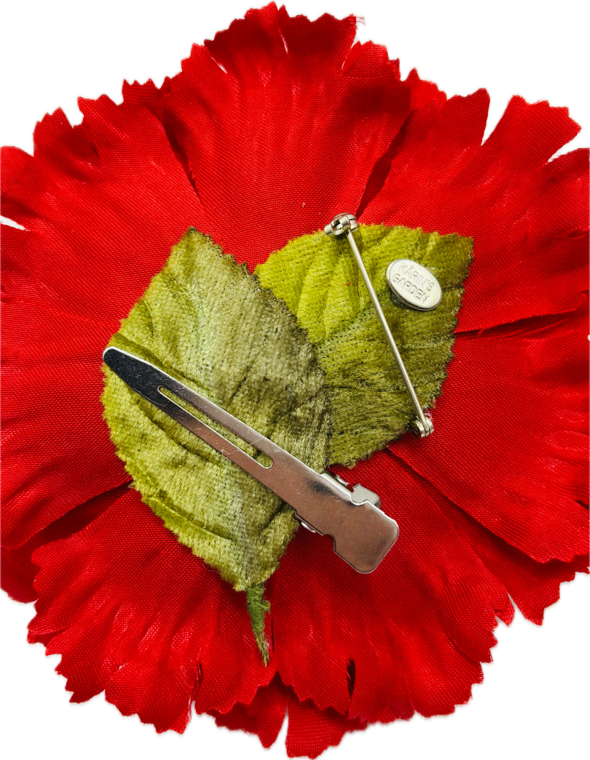 Bridgette Red Silk Satin Carnation Brooch & Clip, 3"