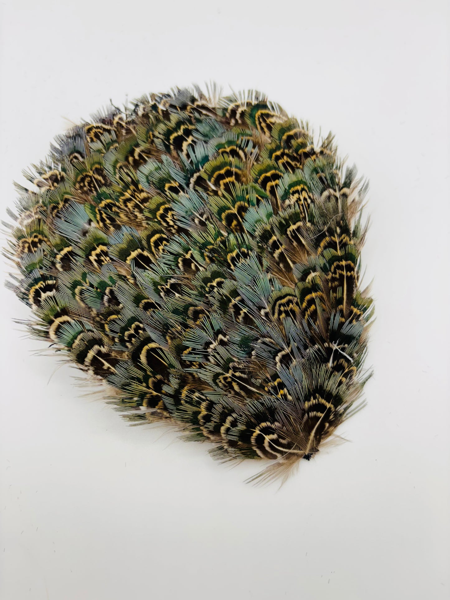 "Garbo" Blue Tan Feather Pin & Clip. Pin or Clip onto lapel, dress, onto hair and more