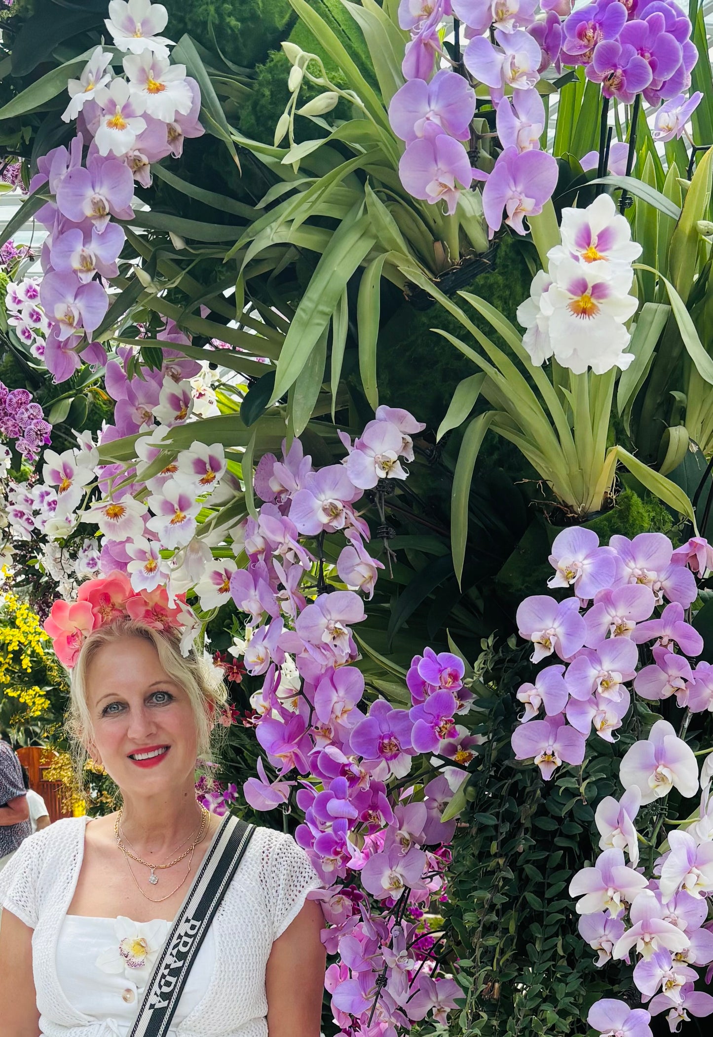 Karin's Garden "Stella" Pink Orchids Headband. 1" Comfort Fit Headband. Handmade in the USA.