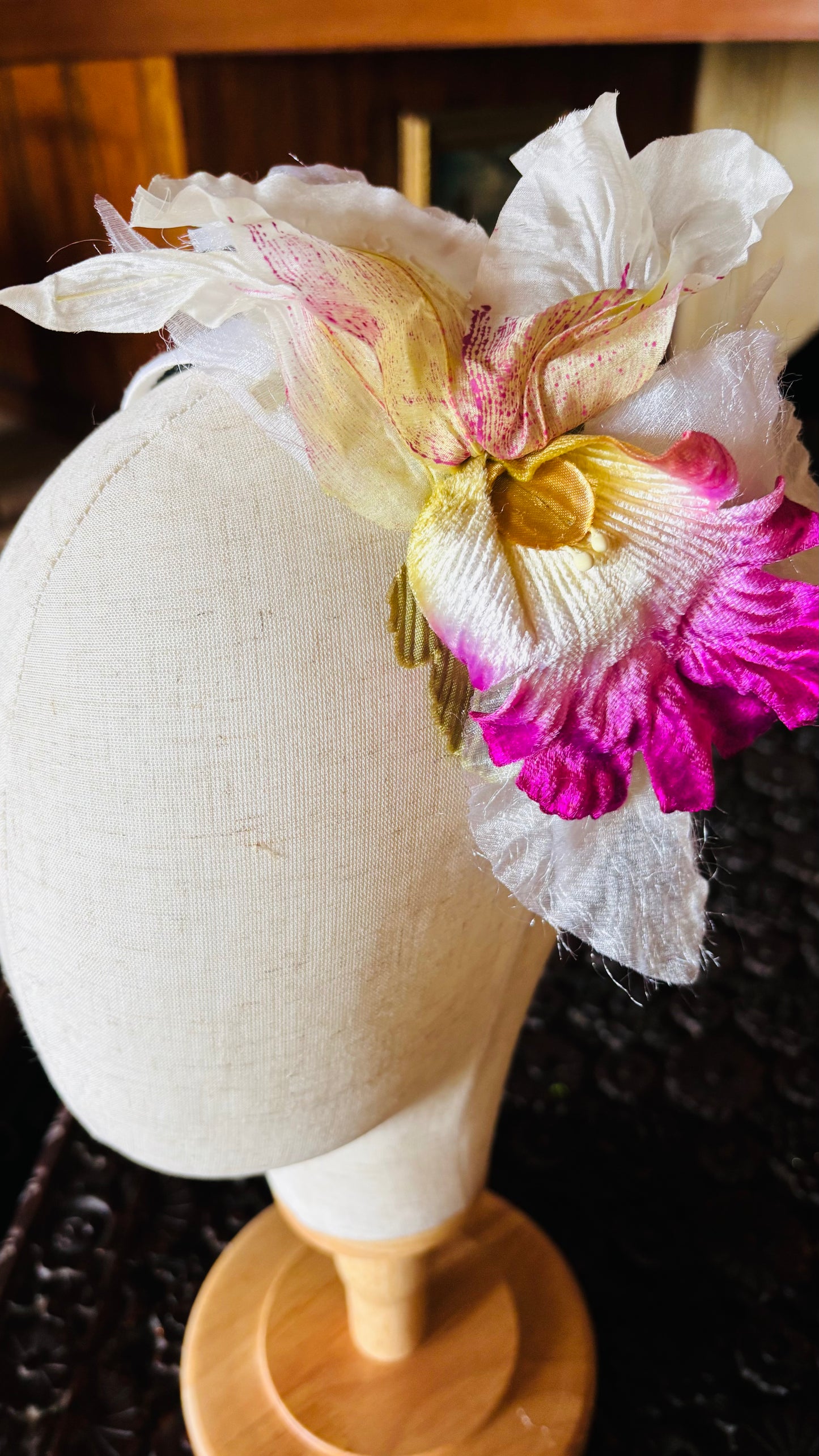 Karin's Garden "Bali” one-of-a-kind Silk Organza Orchid 1” Comfort Fit Non Slip Headband. Limited Edition Only one available. Handmade in the USA.