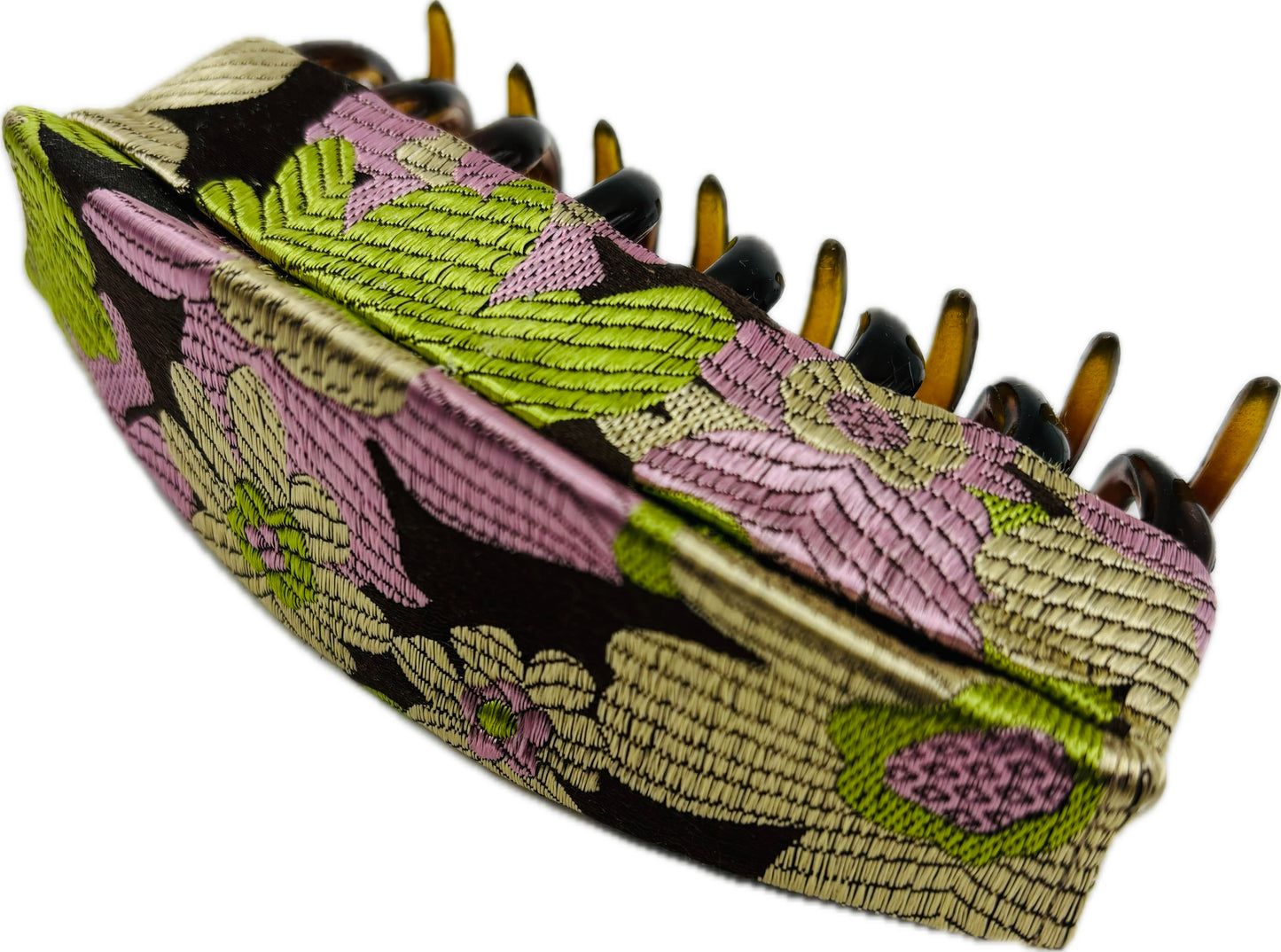 Karin's Garden 4 1/2" Japanese Brocade Pink Taupe Chartreuse Updo French Claw Clip. Handmade in the USA